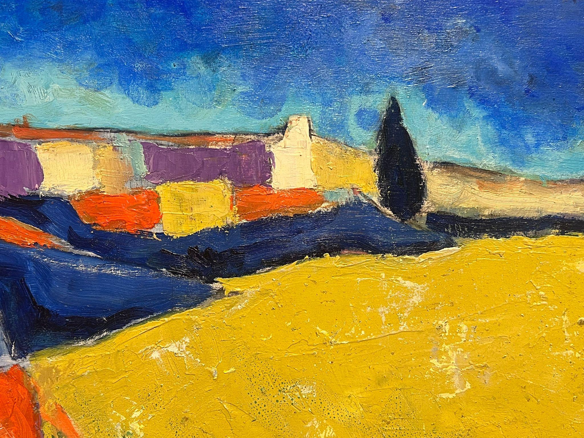 Olio astratto cubista della metà del XX secolo firmato Campi dorati della Provenza - Landscape Painting Arancia di French School
