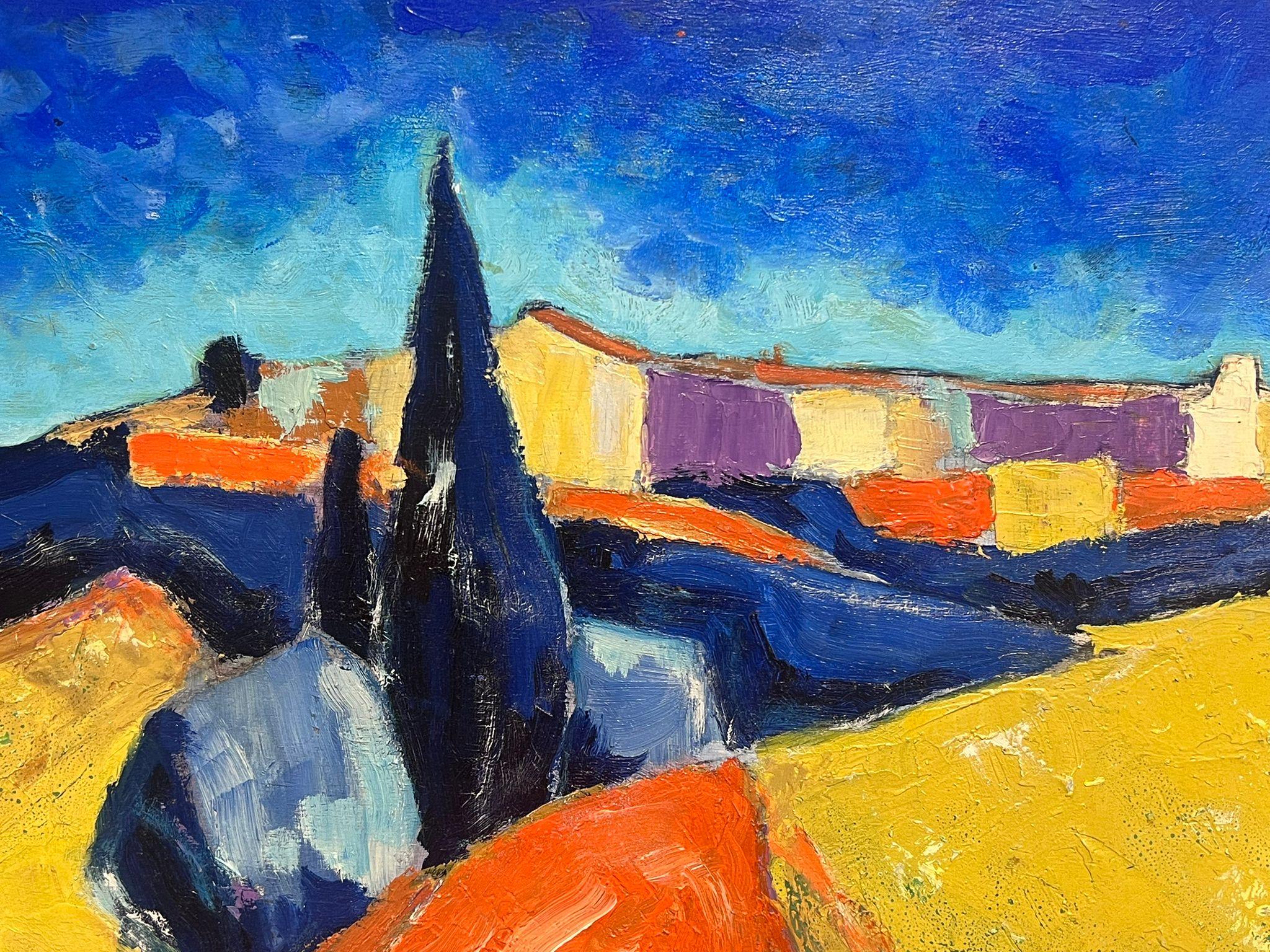Mid 20th Century French Cubist Abstract Signed Oil Golden Fields Provence For Sale 2