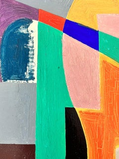 Mid 20th Century French Cubist Oil Painting Abstract Shapes & Colors