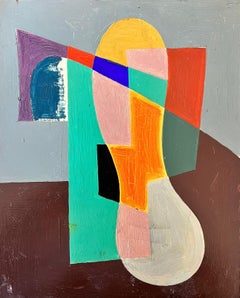 Mid 20th Century French Cubist Oil Painting Abstract Shapes & Colors