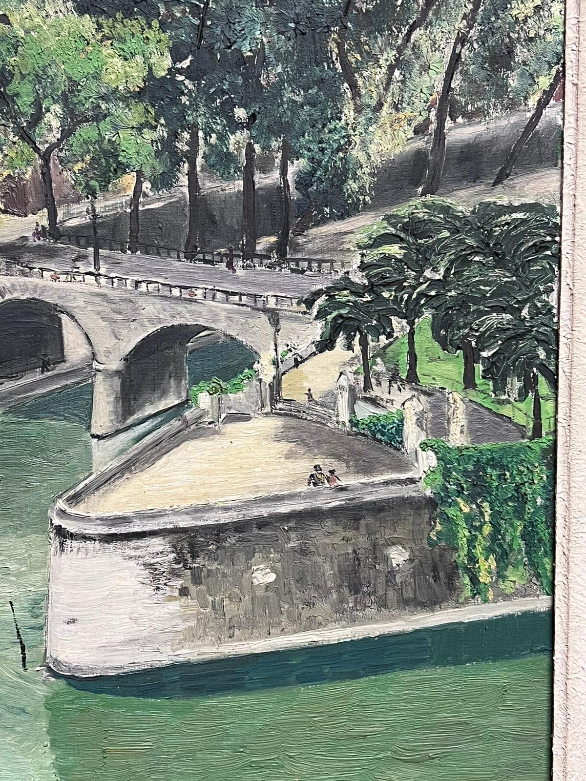Mid 20th Century French Impressionist Oil Paris Bridge & River Seine Rooftops For Sale 3