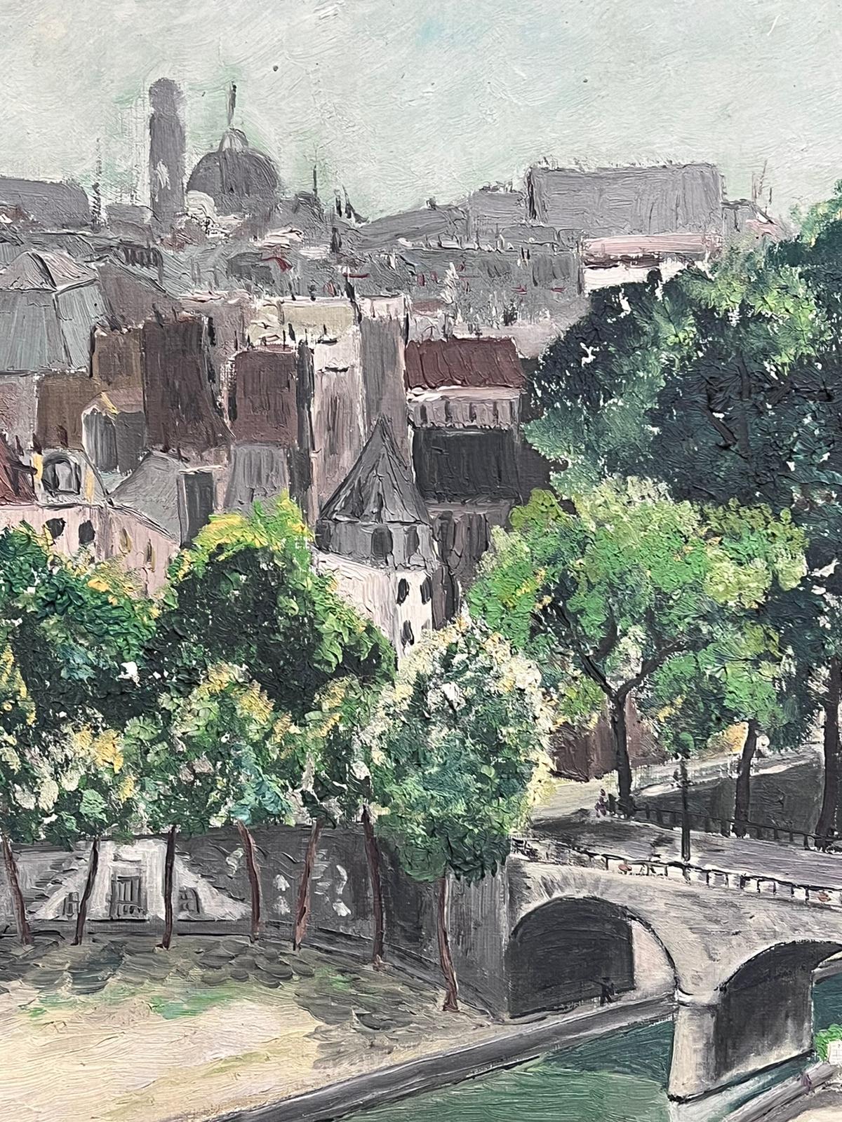Mid 20th Century French Impressionist Oil Paris Bridge & River Seine Rooftops For Sale 5