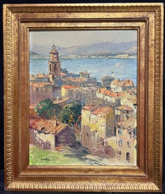 Mid 20th Century French Impressionist View of Saint-Tropez Rooftops 
Med Sea