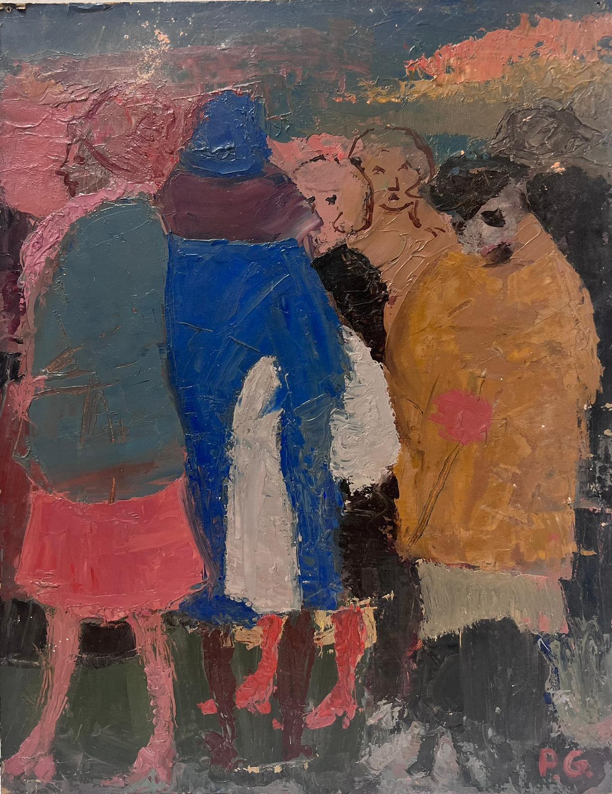Mid 20th Century French Modernist Oil Painting Group of Figures Signed  For Sale 2