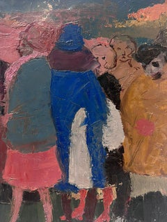 Mid 20th Century French Modernist Oil Painting Group of Figures Signed 