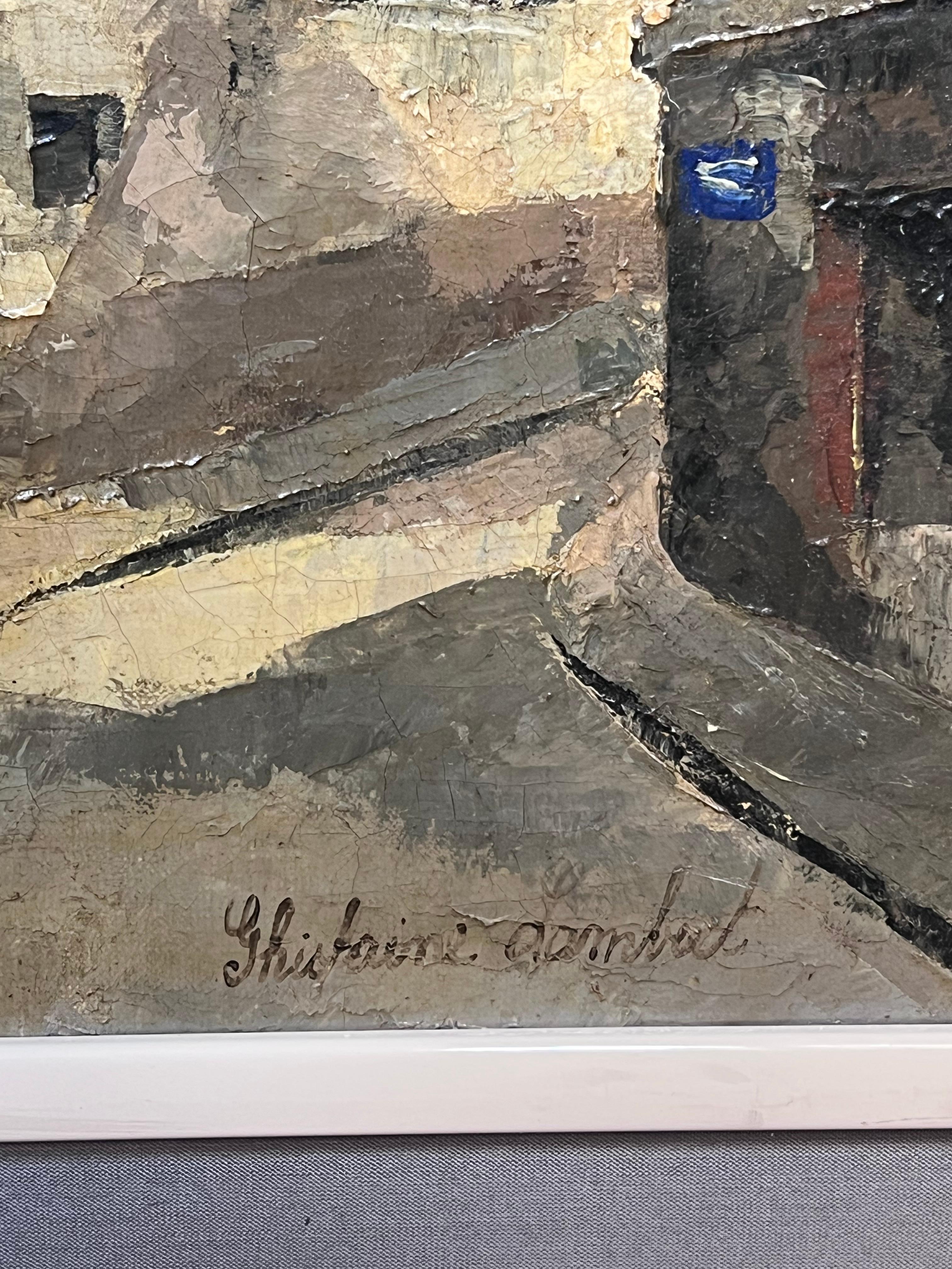 Mid 20th Century French Modernist Paris Montmartre Street Scene Signed Oil - Post-Impressionist Painting by French School