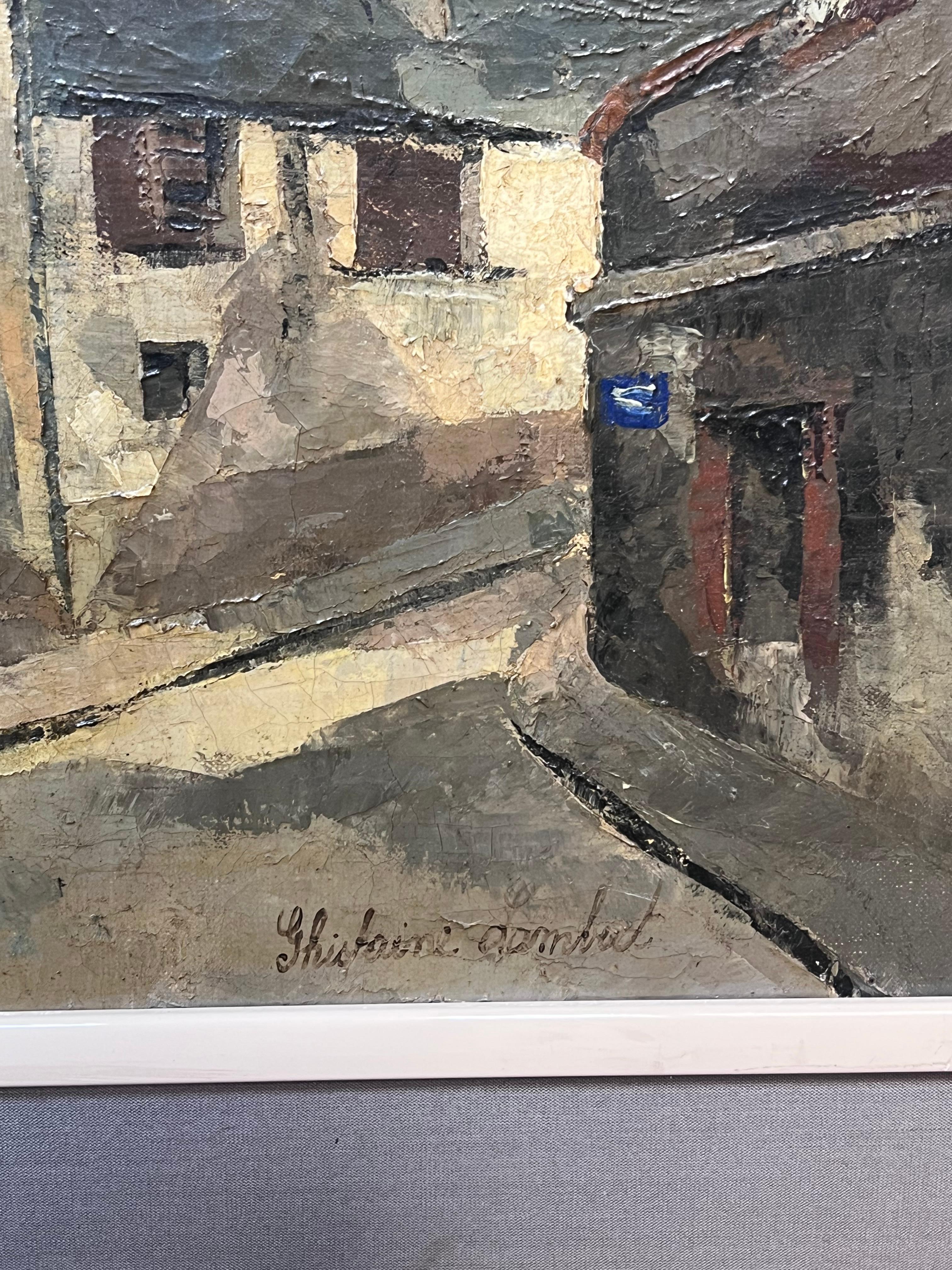 Mid 20th Century French Modernist Paris Montmartre Street Scene Signed Oil - Brown Landscape Painting by French School
