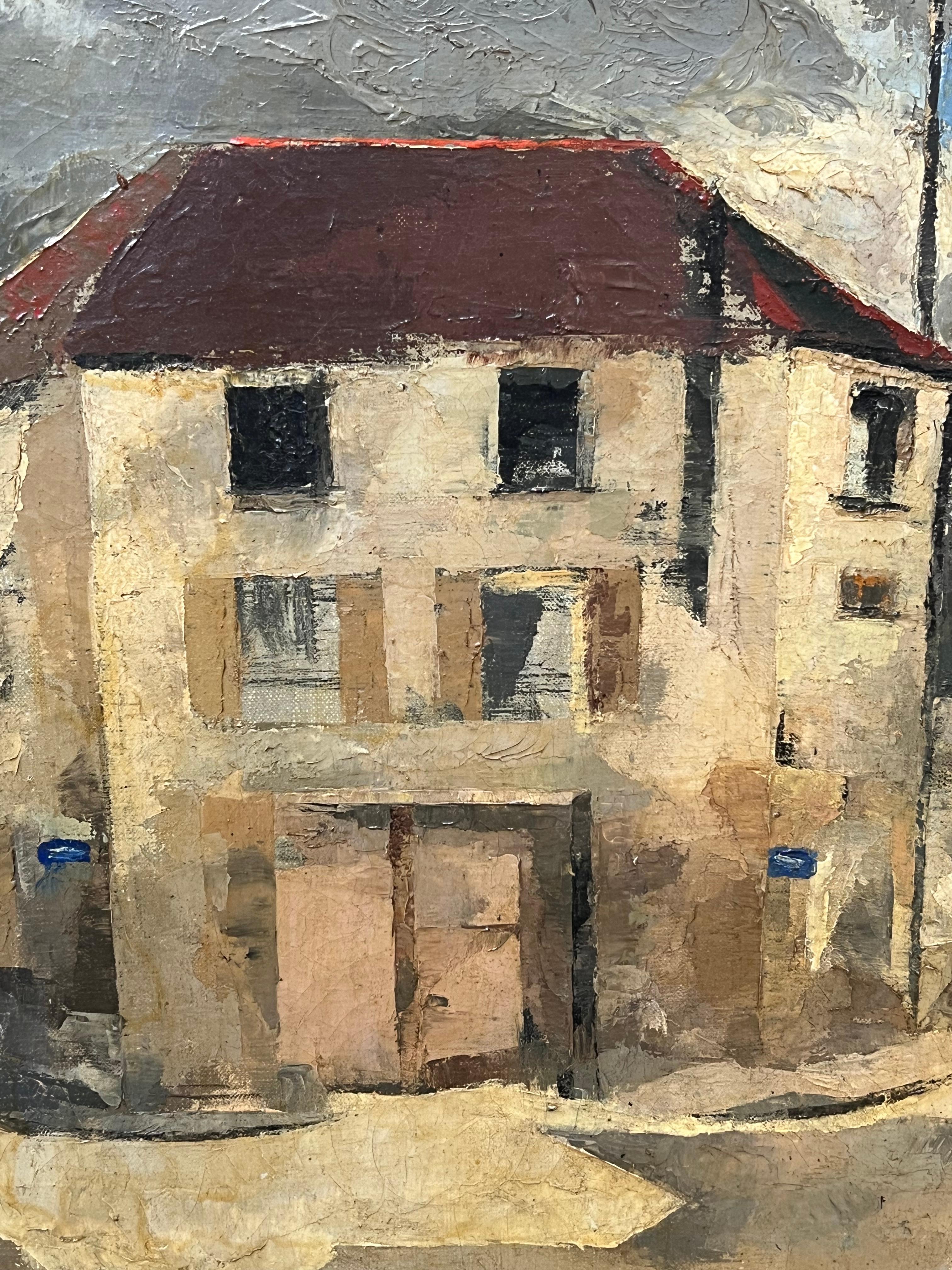 Mid 20th Century French Modernist Paris Montmartre Street Scene Signed Oil For Sale 1