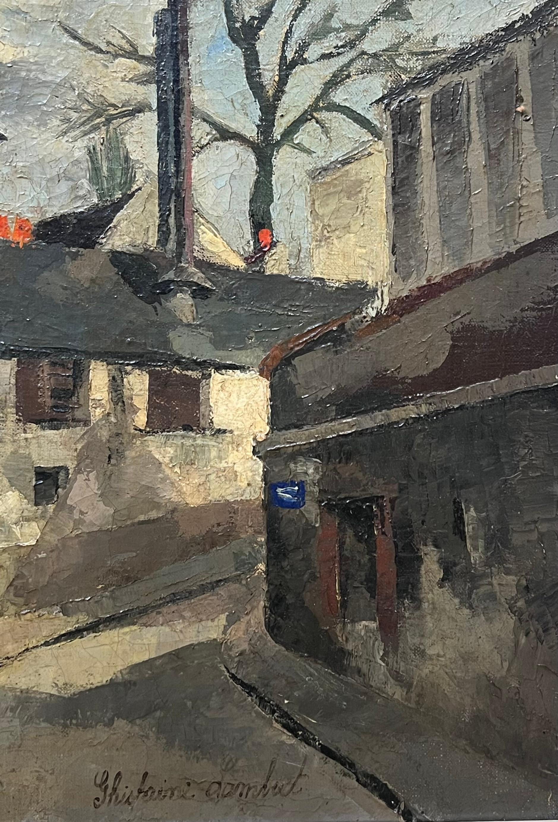 Mid 20th Century French Modernist Paris Montmartre Street Scene Signed Oil For Sale 3