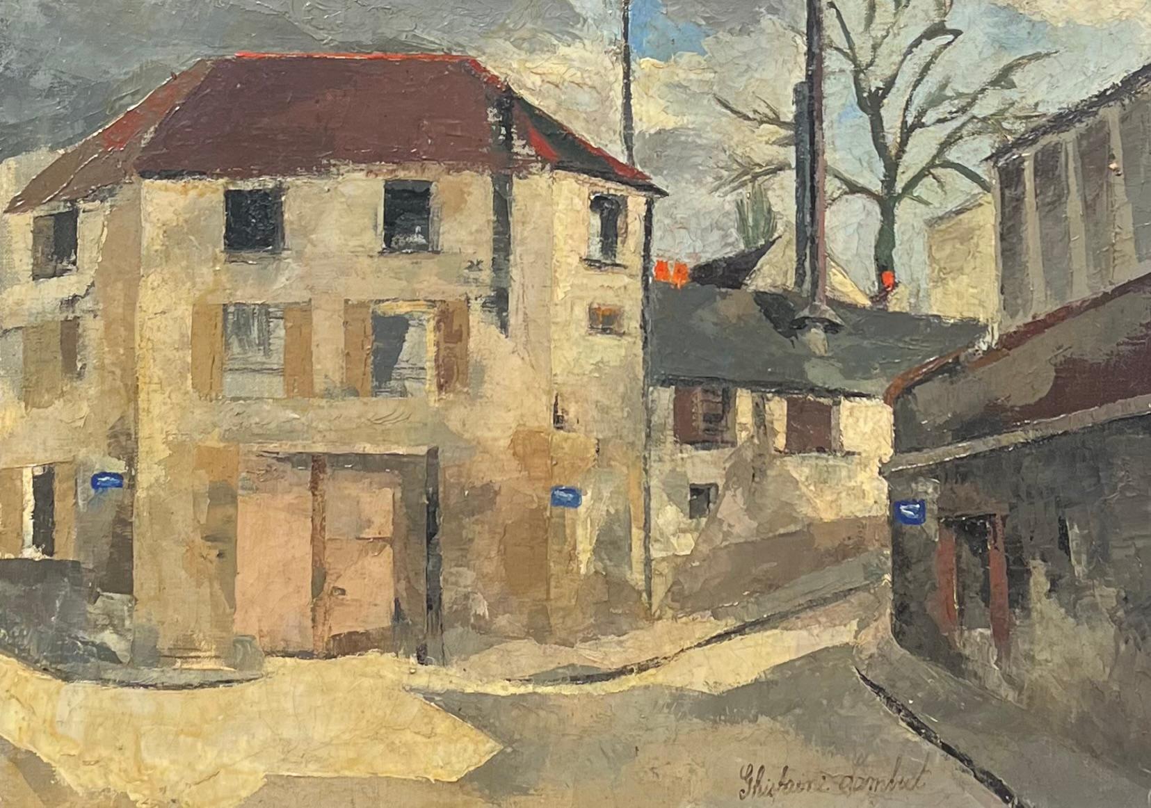 French School Landscape Painting - Mid 20th Century French Modernist Paris Montmartre Street Scene Signed Oil