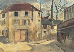 Mid 20th Century French Modernist Paris Montmartre Street Scene Signed Oil