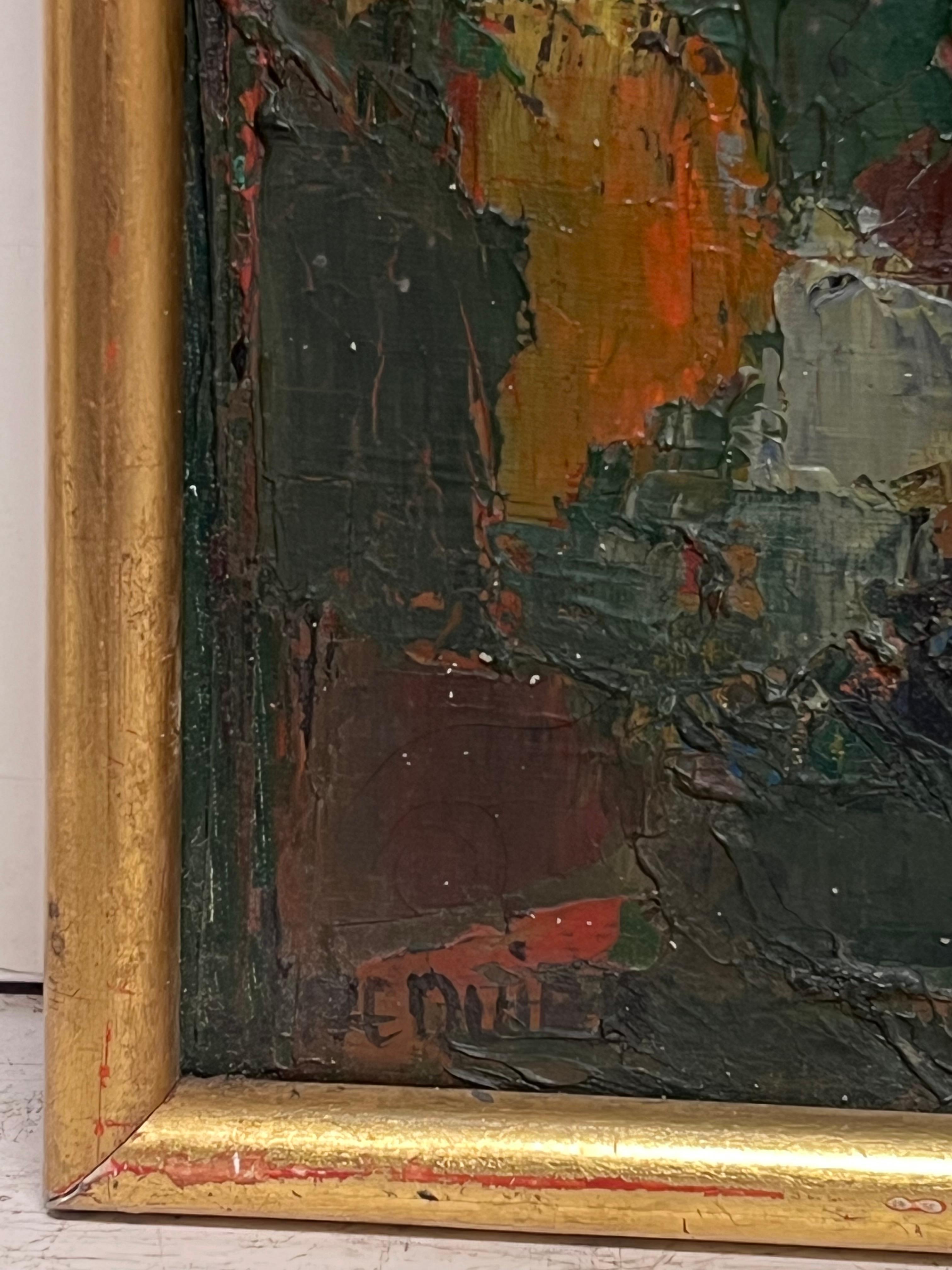 Mitte des 20. Jahrhunderts Französisch Modernist signiert Ölgemälde Kopf Porträt Frau im Angebot 1