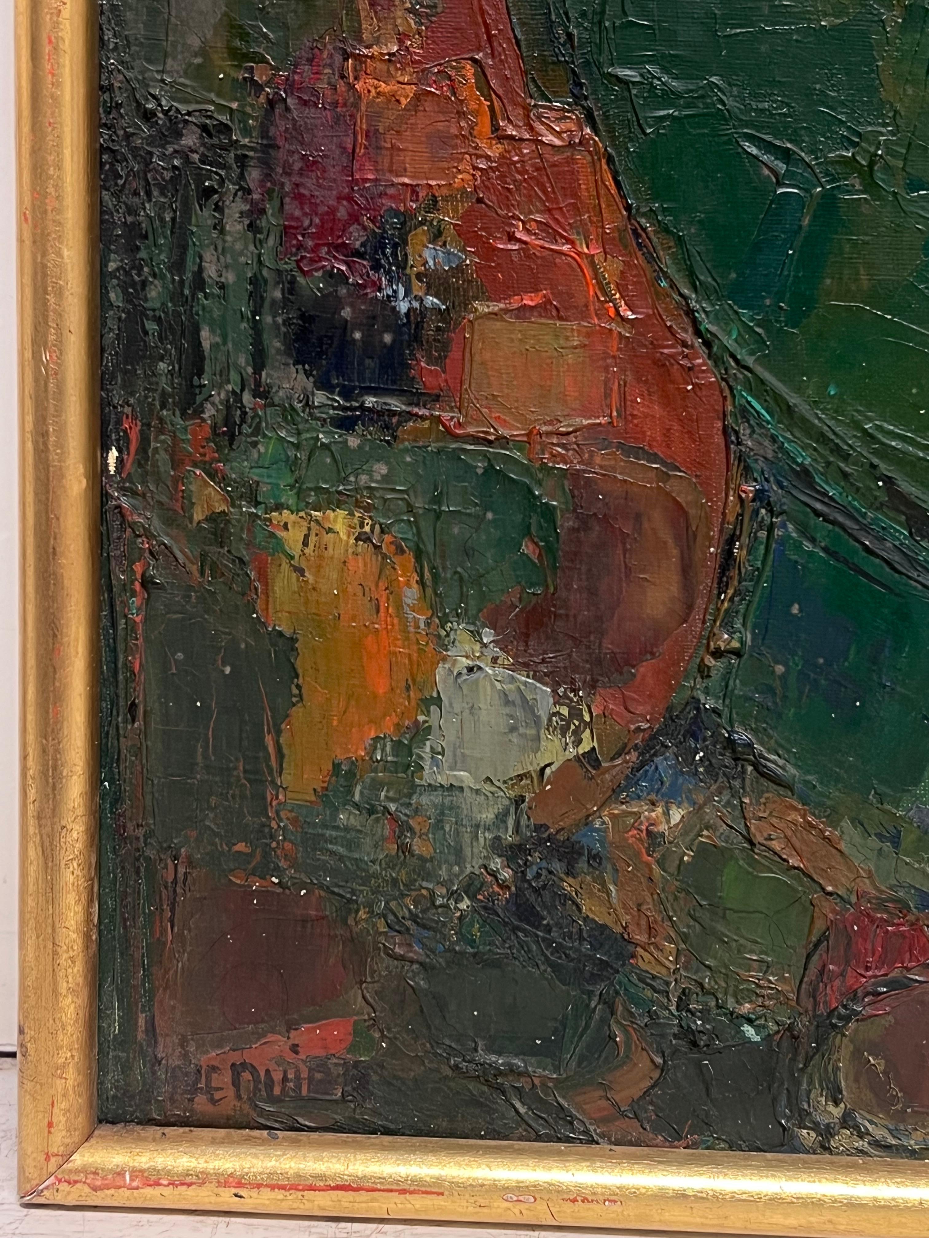 Mitte des 20. Jahrhunderts Französisch Modernist signiert Ölgemälde Kopf Porträt Frau im Angebot 2