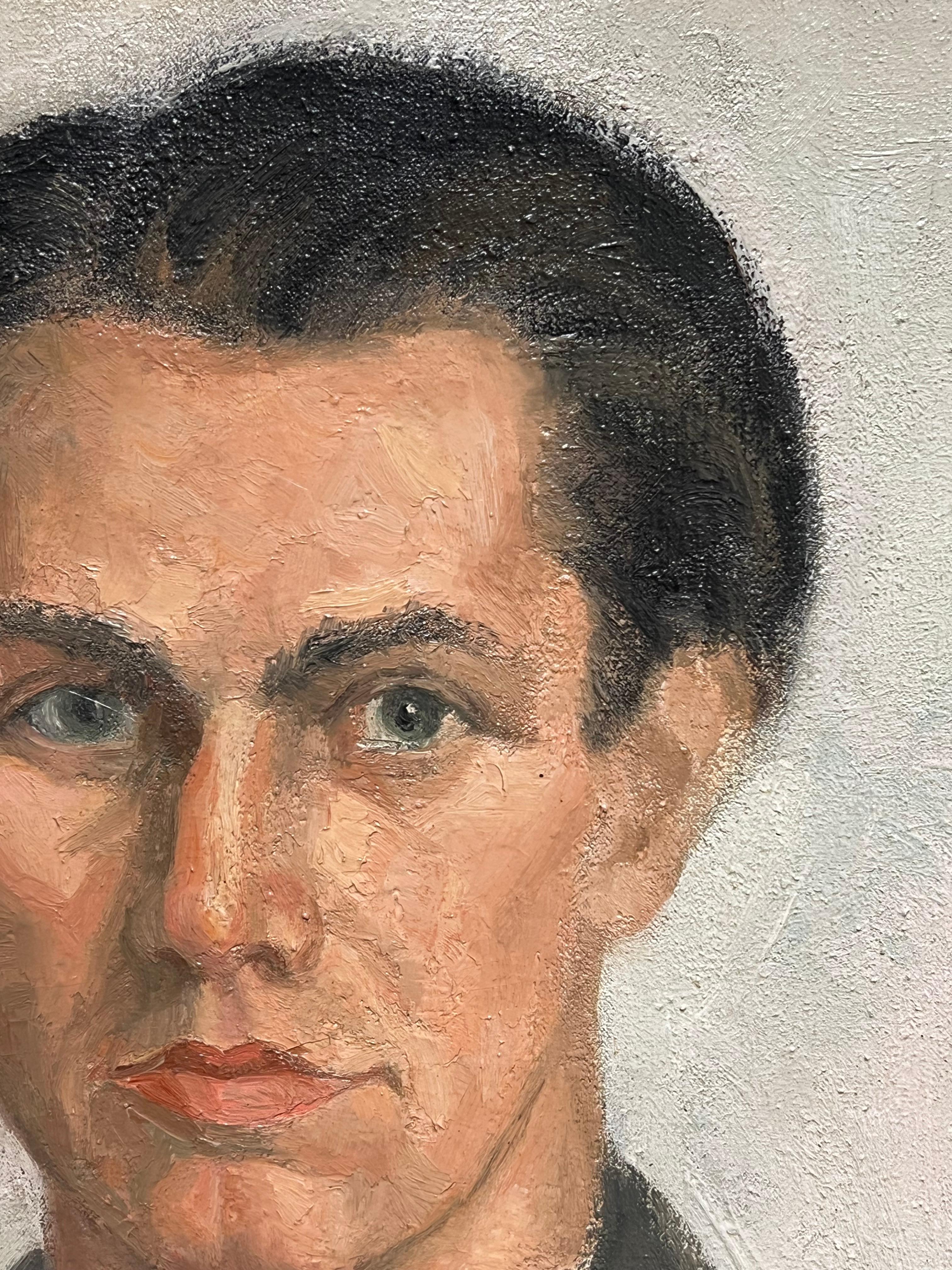 Portrait of a Man in Suit
French, mid 20th century
oil on canvas, in a slip wooden frame
Framed: 18.5 x 15.5 inches
Canvas : 18 x 15 inches
Provenance: private collection, France
Condition: very good condition

Description: This mid-20th-century oil
