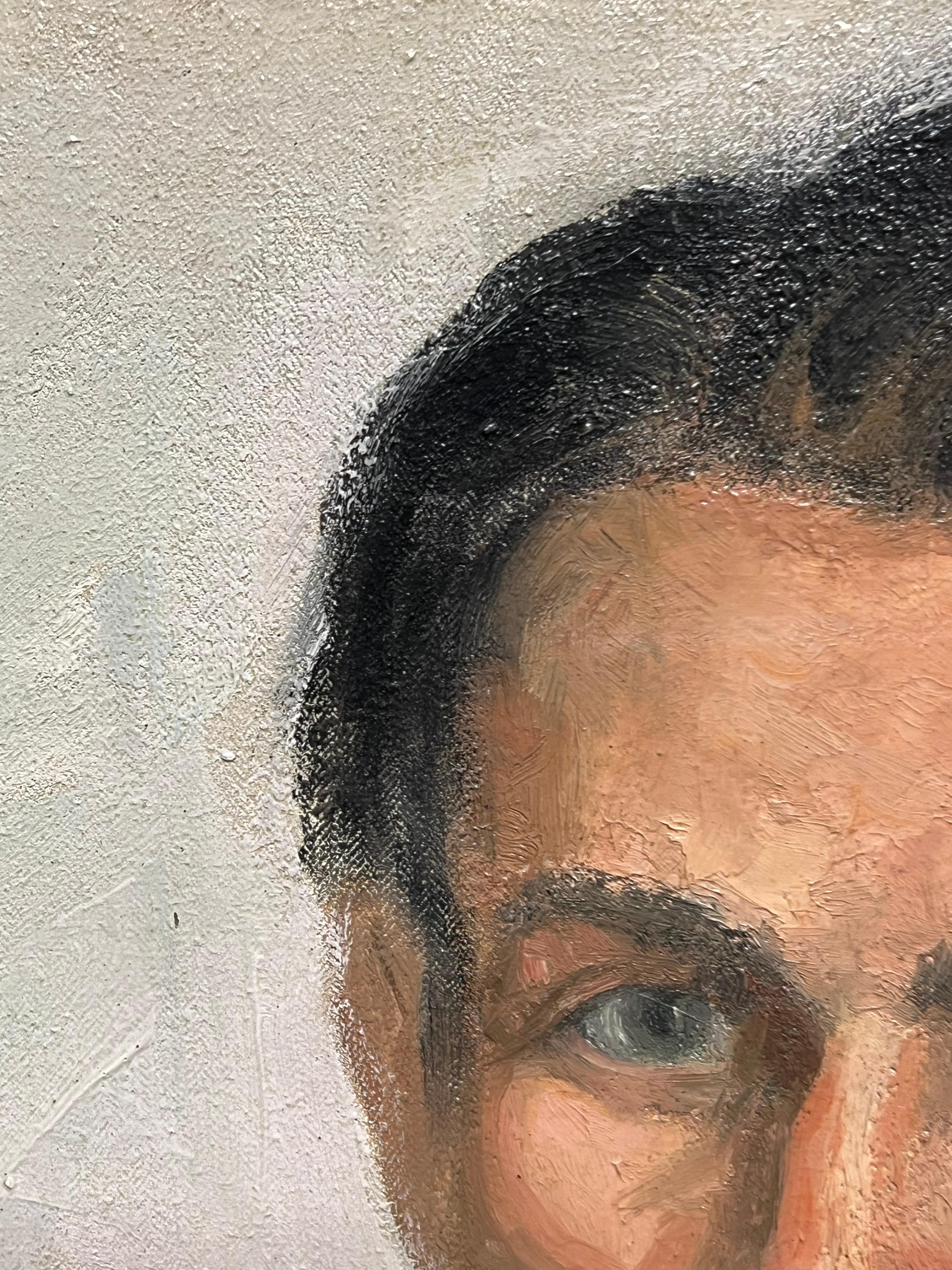 Mid-20th Century French Oil Painting Portrait of a Man in Suit & Tie For Sale 1