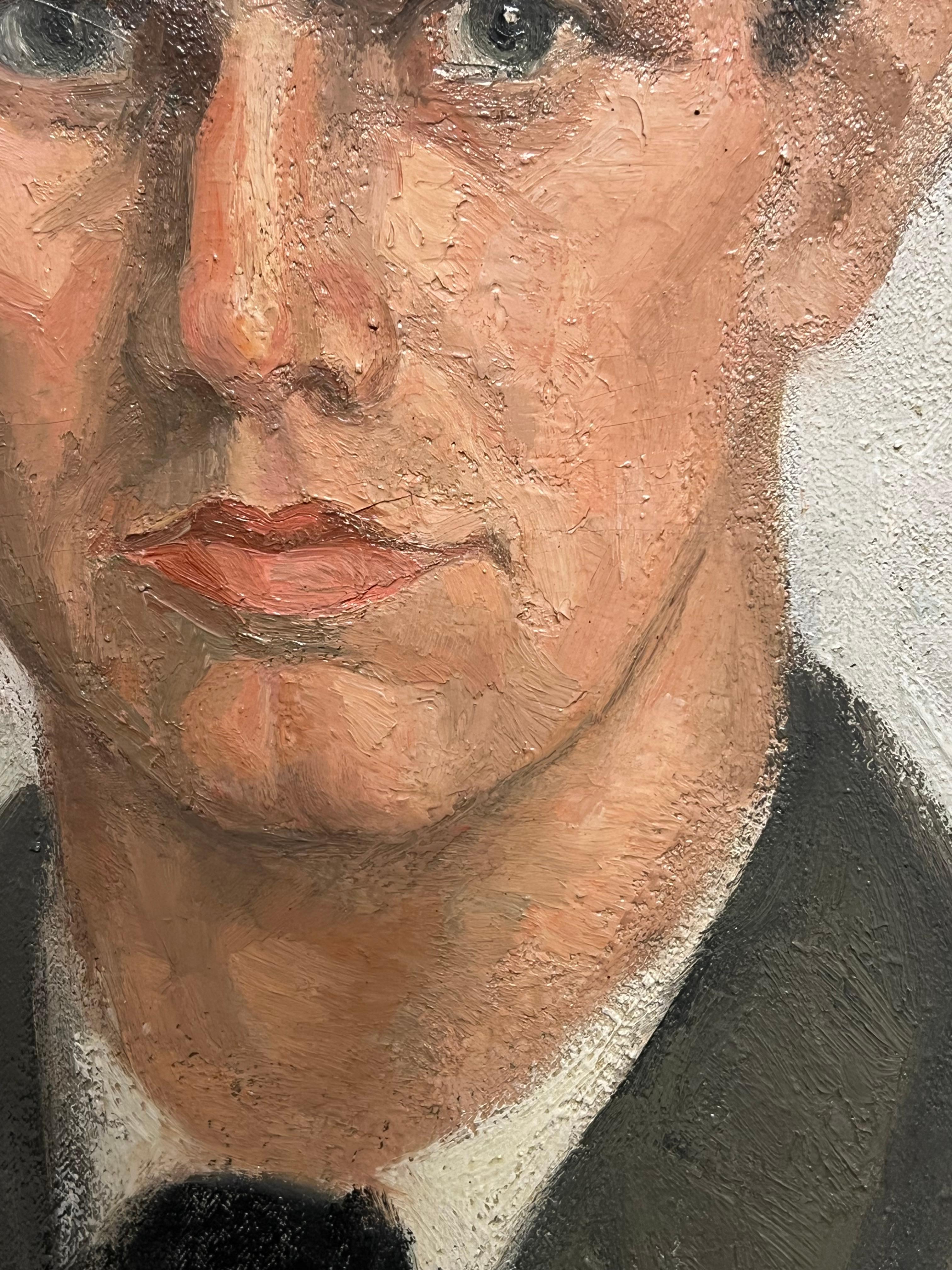 Mid-20th Century French Oil Painting Portrait of a Man in Suit & Tie For Sale 3