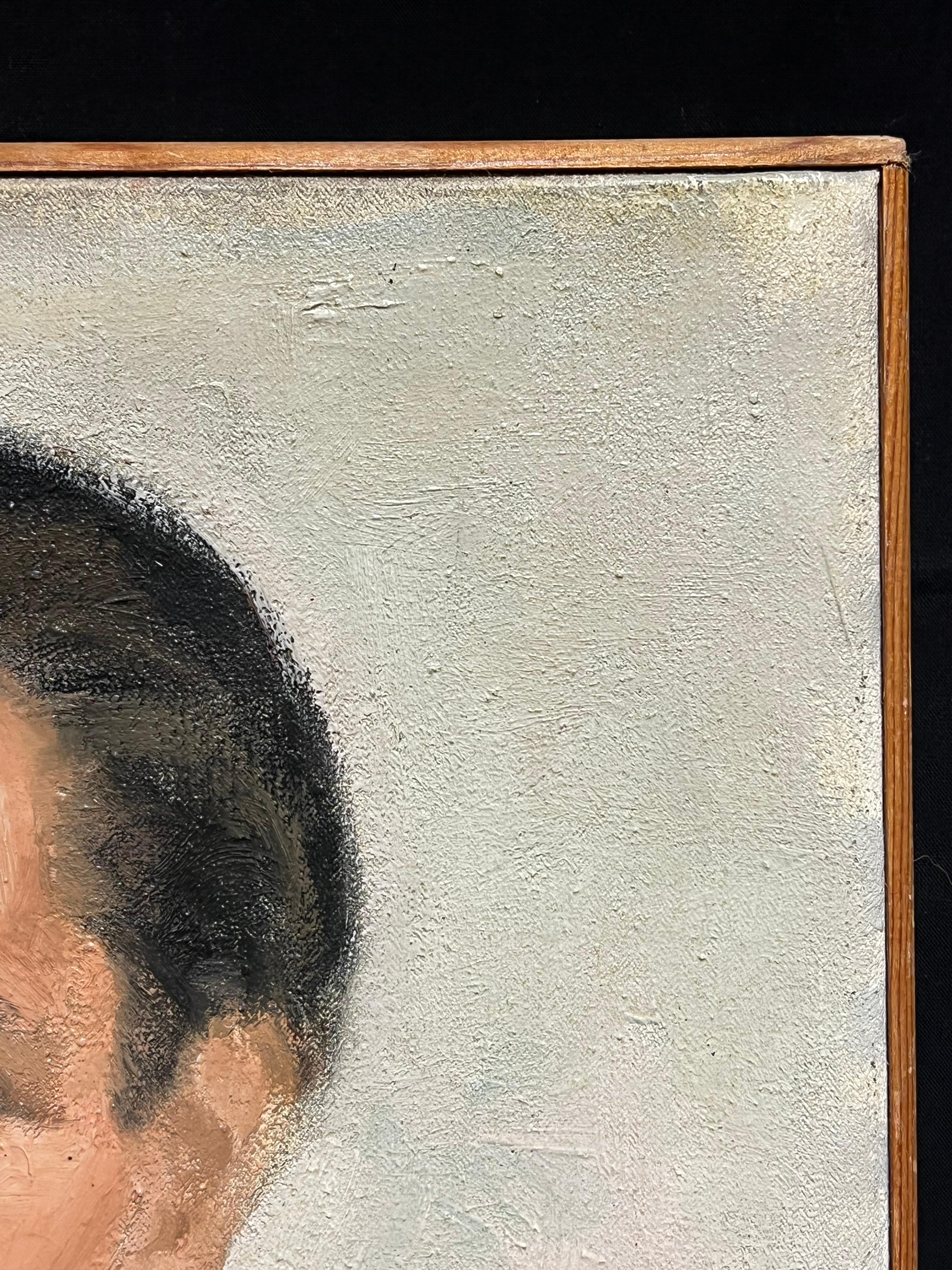 Mid-20th Century French Oil Painting Portrait of a Man in Suit & Tie For Sale 5