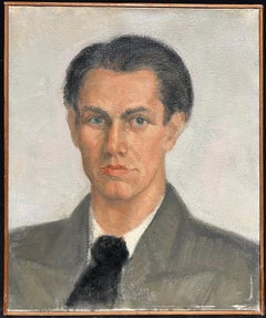 Mid-20th Century French Oil Painting Portrait of a Man in Suit & Tie