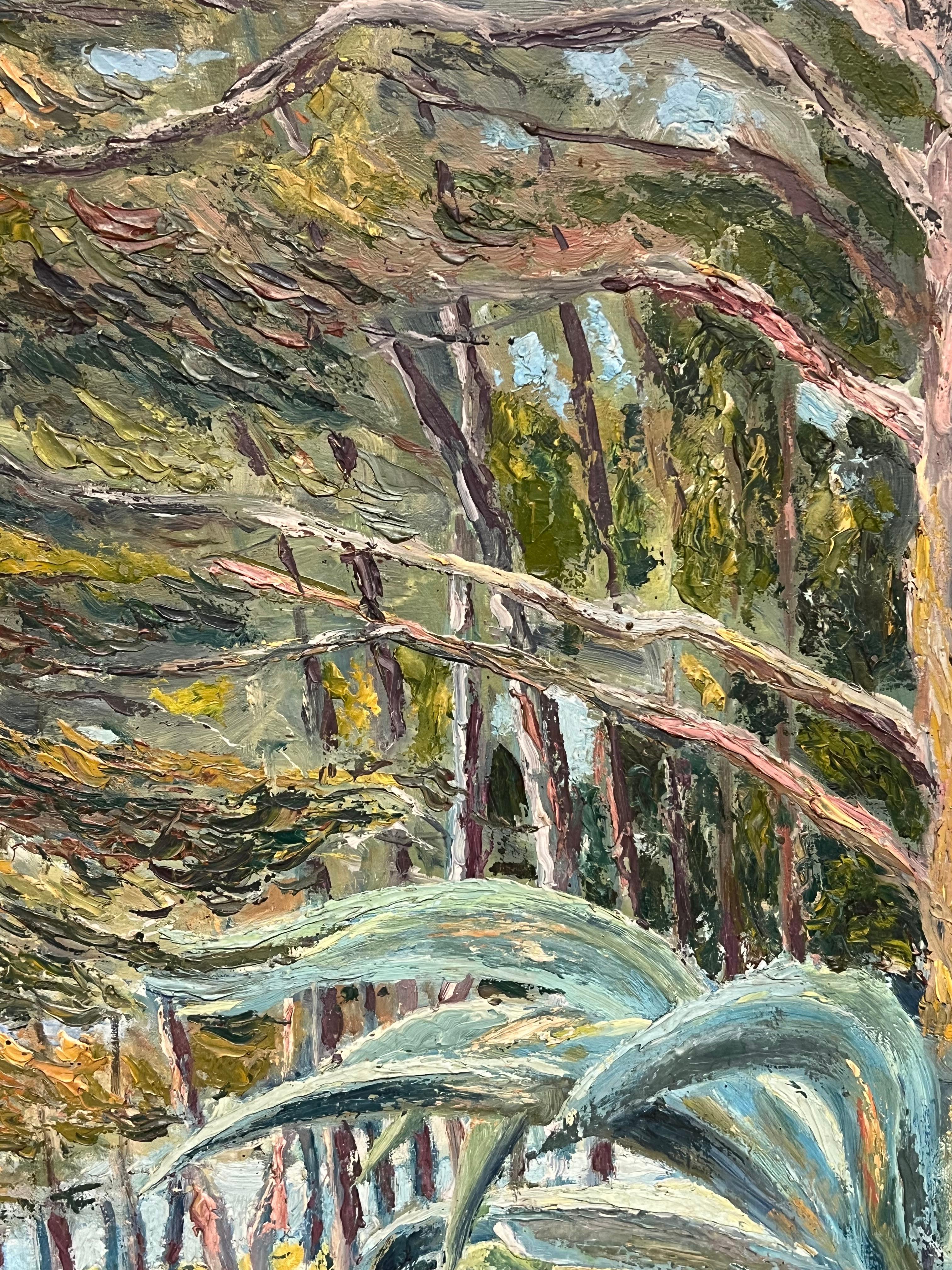 Paesaggio post-impressionista francese della metà del 20° secolo Alberi di pino Sentiero costiero in vendita 5