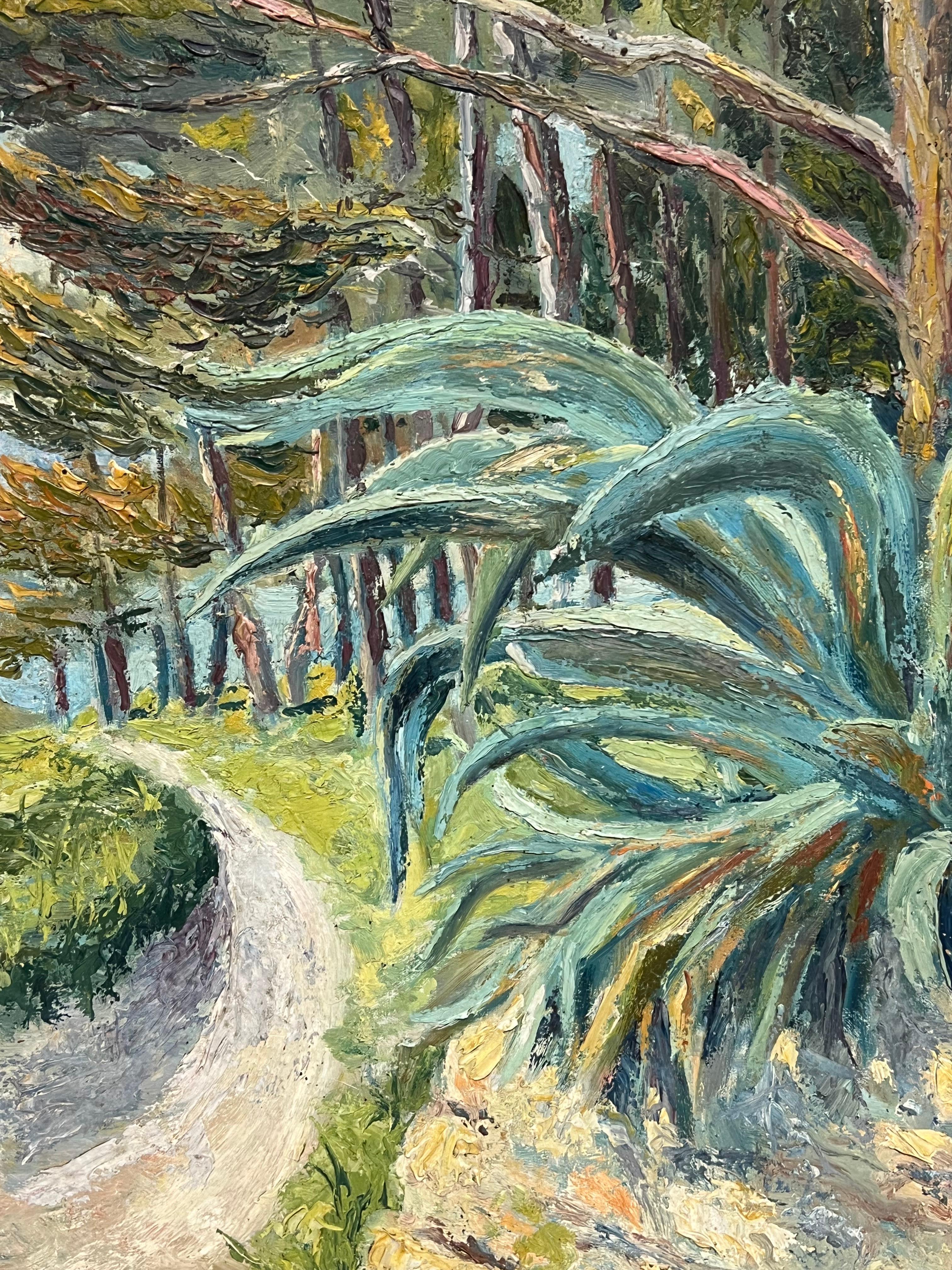 Paesaggio post-impressionista francese della metà del 20° secolo Alberi di pino Sentiero costiero in vendita 8