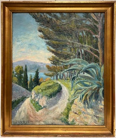 Französische postimpressionistische Landschaftslandschaft aus Kiefernholz, Mitte des 20. Jahrhunderts, Küstenweg