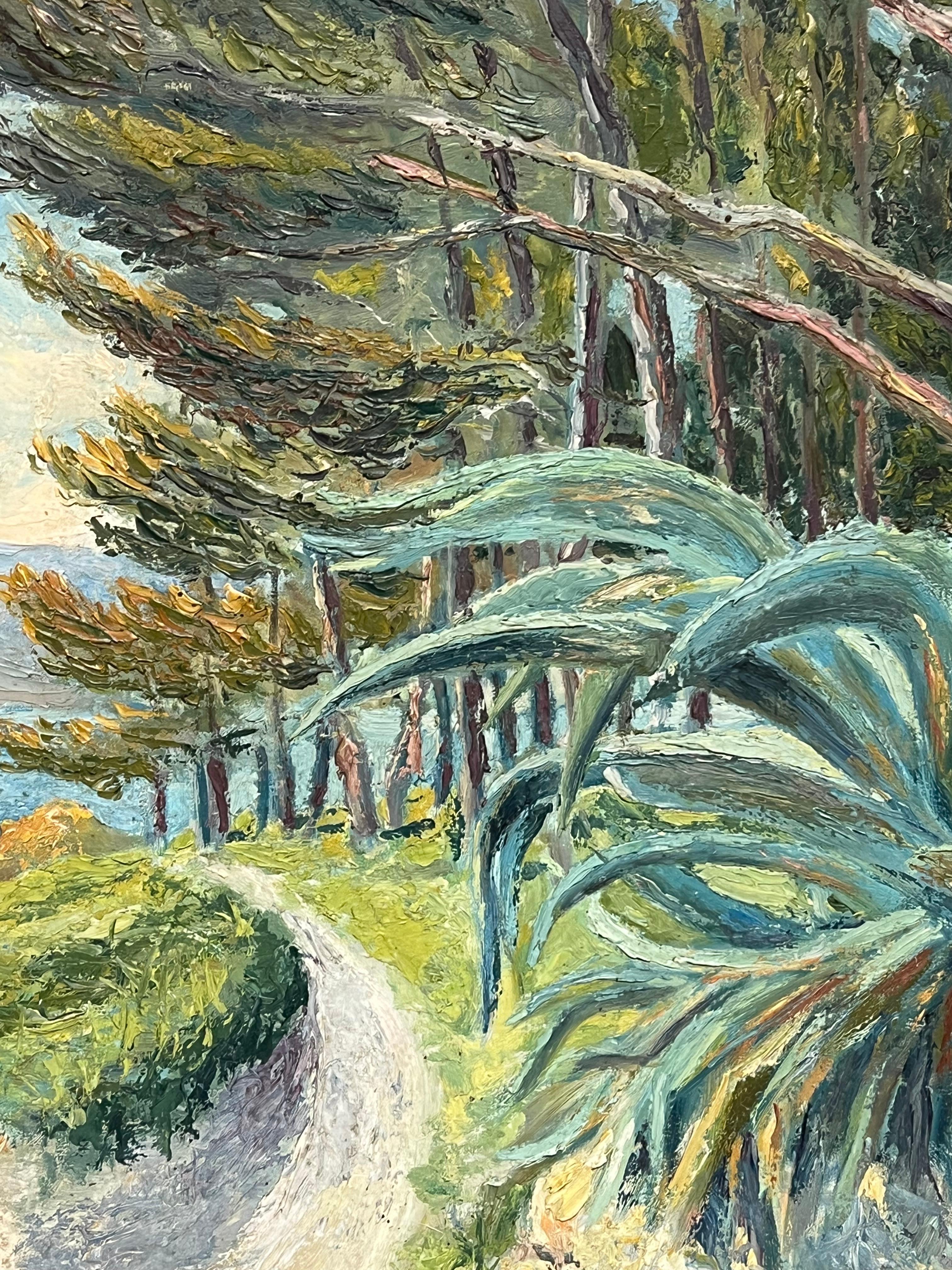 Paesaggio post-impressionista francese della metà del 20° secolo Alberi di pino Sentiero costiero in vendita 1