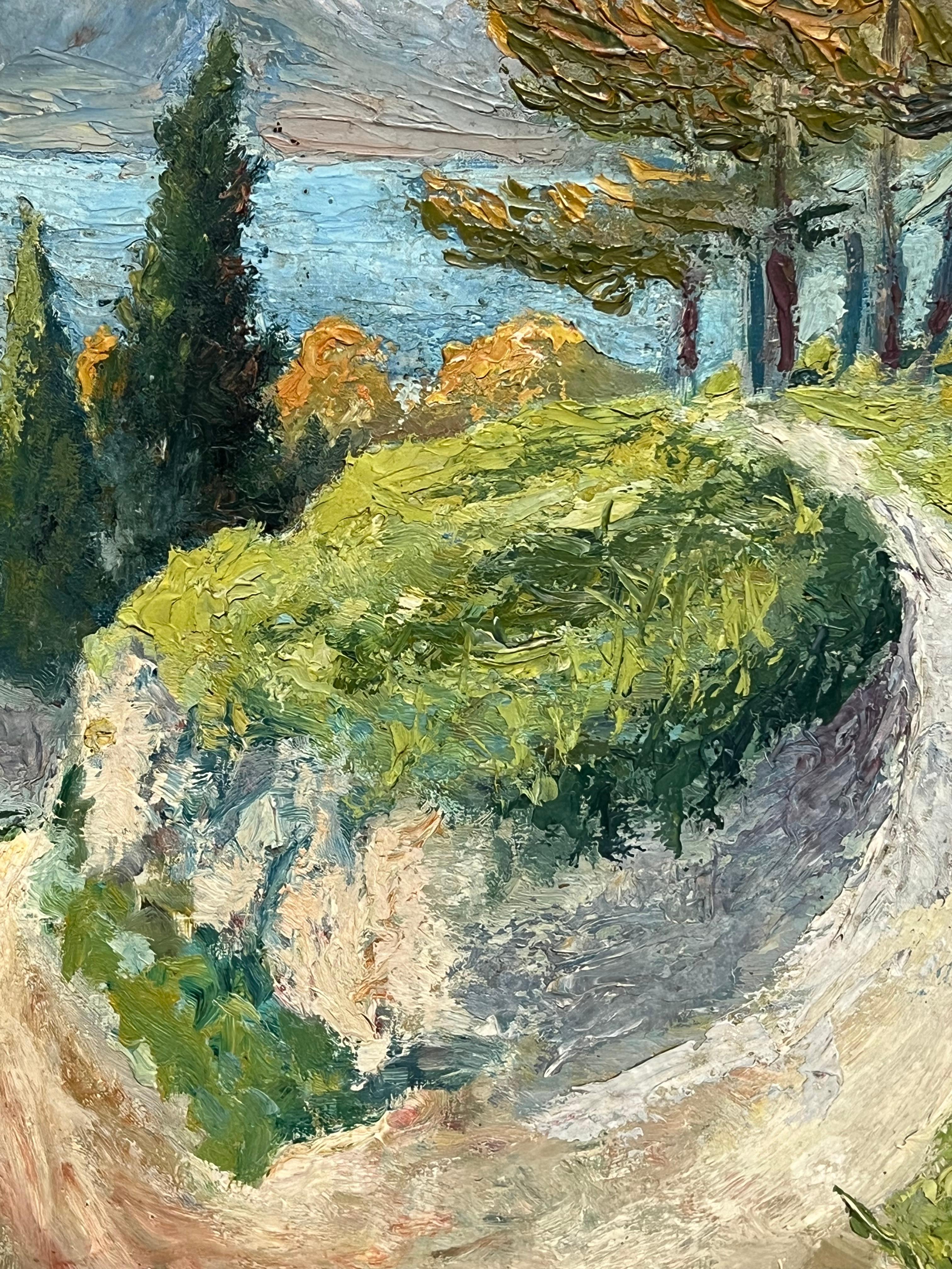 Paesaggio post-impressionista francese della metà del 20° secolo Alberi di pino Sentiero costiero in vendita 2