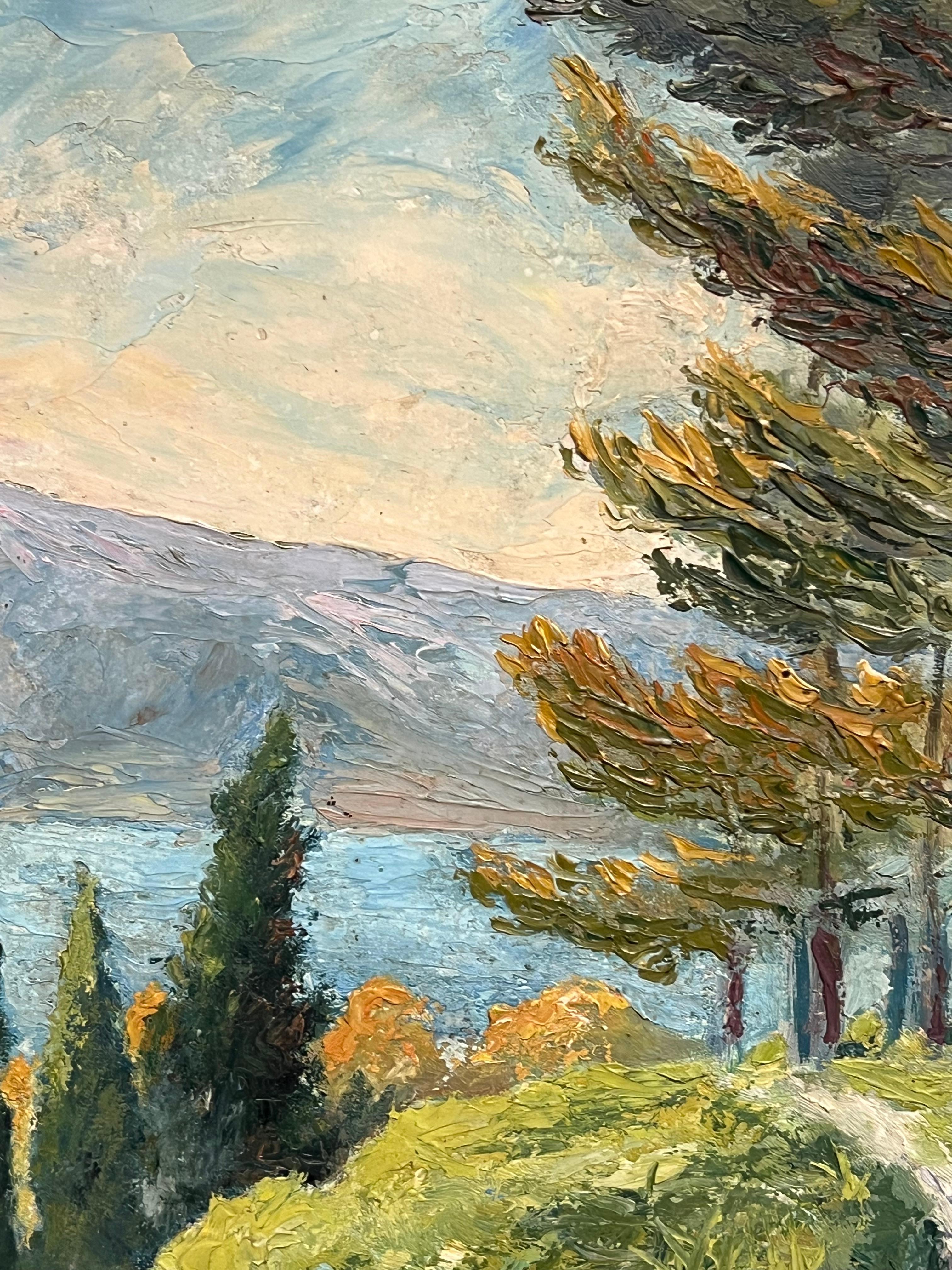 Paesaggio post-impressionista francese della metà del 20° secolo Alberi di pino Sentiero costiero in vendita 3