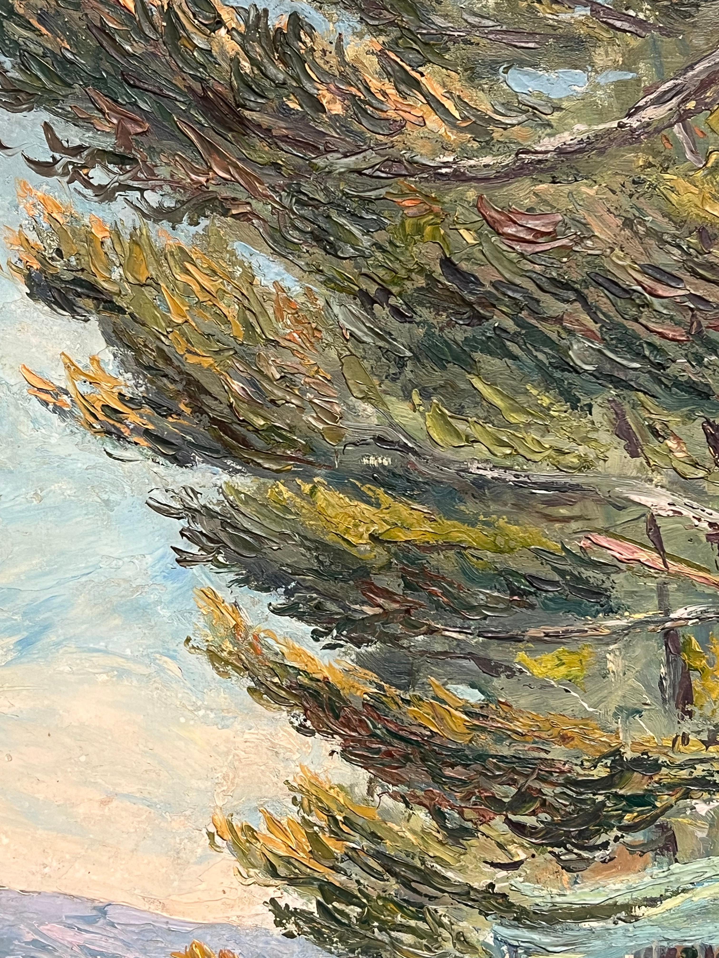 Paesaggio post-impressionista francese della metà del 20° secolo Alberi di pino Sentiero costiero in vendita 4