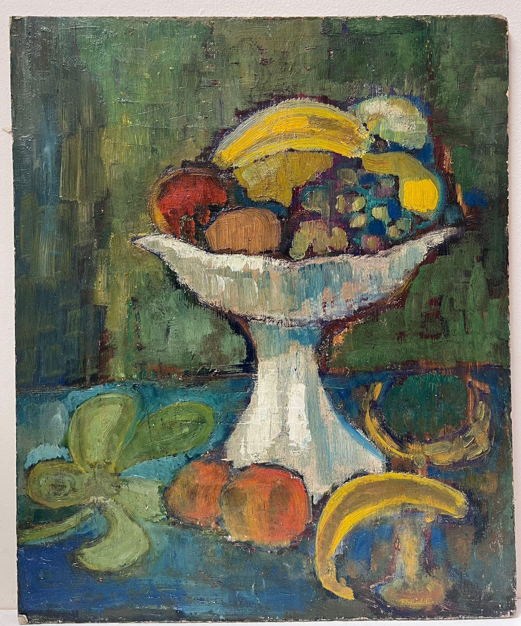 Olio post impressionista della metà del XX secolo Frutta in una ciotola Firmato originale - Painting di French School