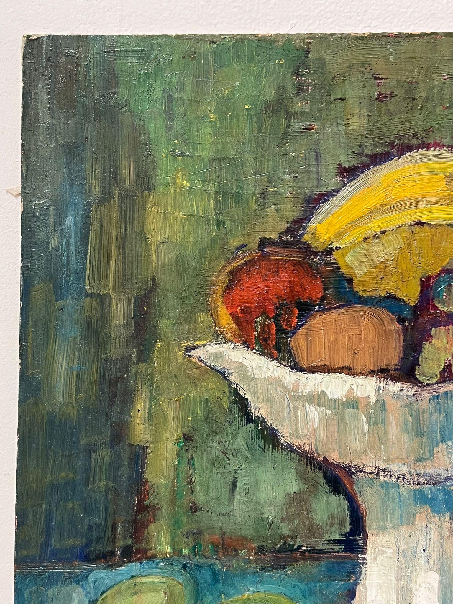 Olio post impressionista della metà del XX secolo Frutta in una ciotola Firmato originale 1