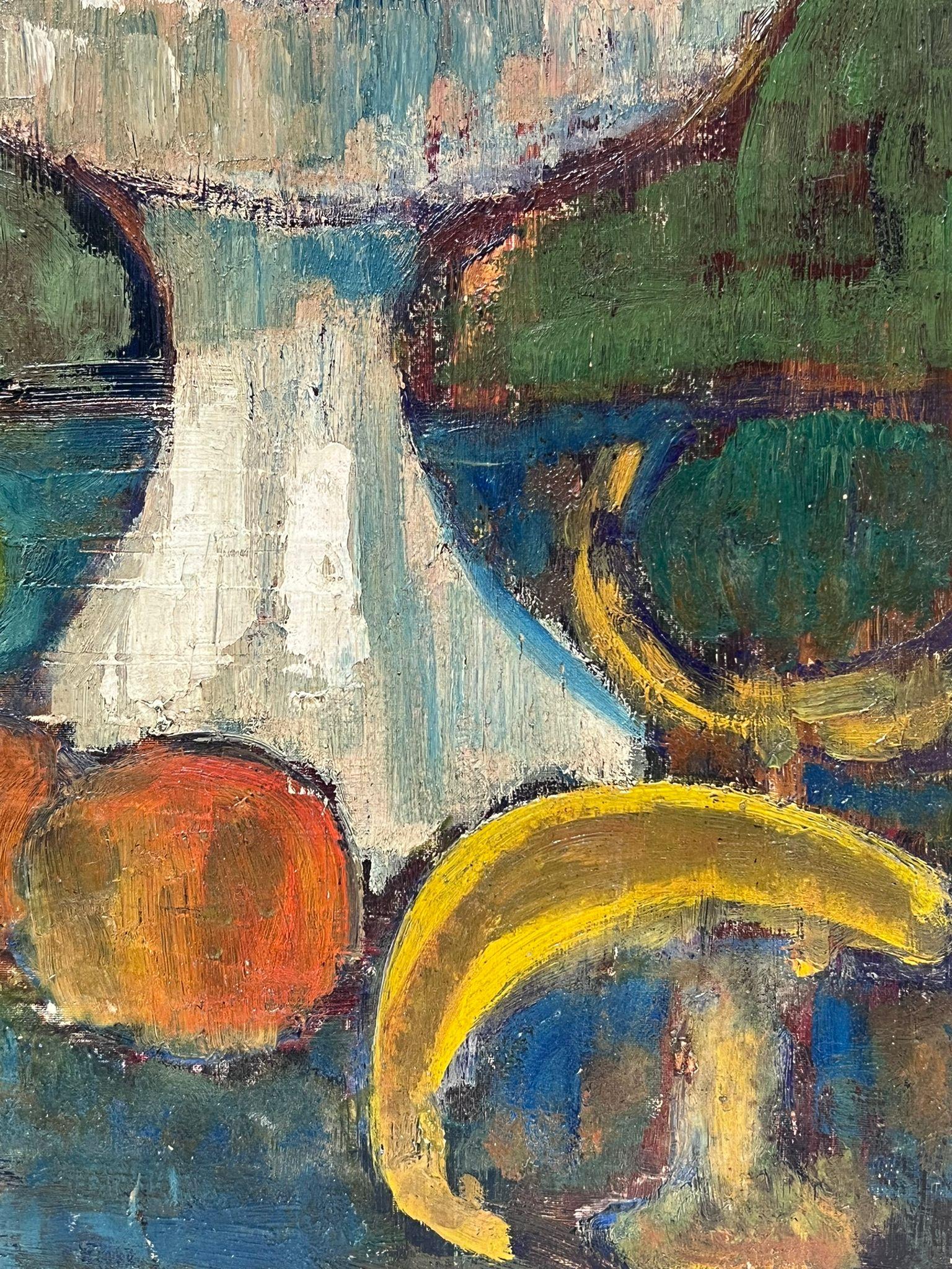 Olio post impressionista della metà del XX secolo Frutta in una ciotola Firmato originale 2