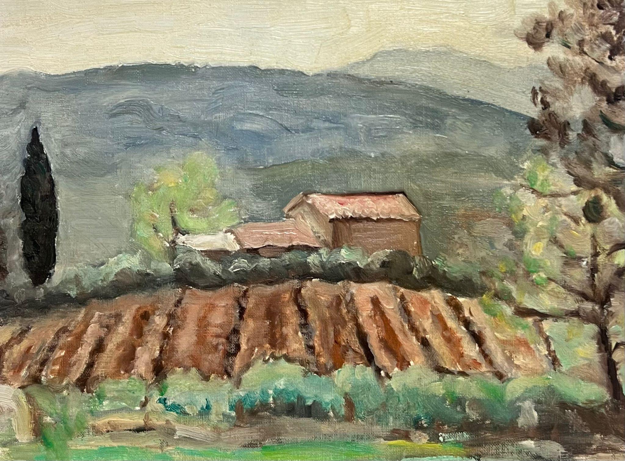 Mid 20th Century French Post-Impressionist Oil Sludgy Green Provence Landscape - Painting by French School