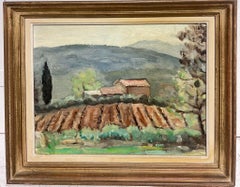 Mid 20th Century French Post-Impressionist Oil Sludgy Green Provence Landscape