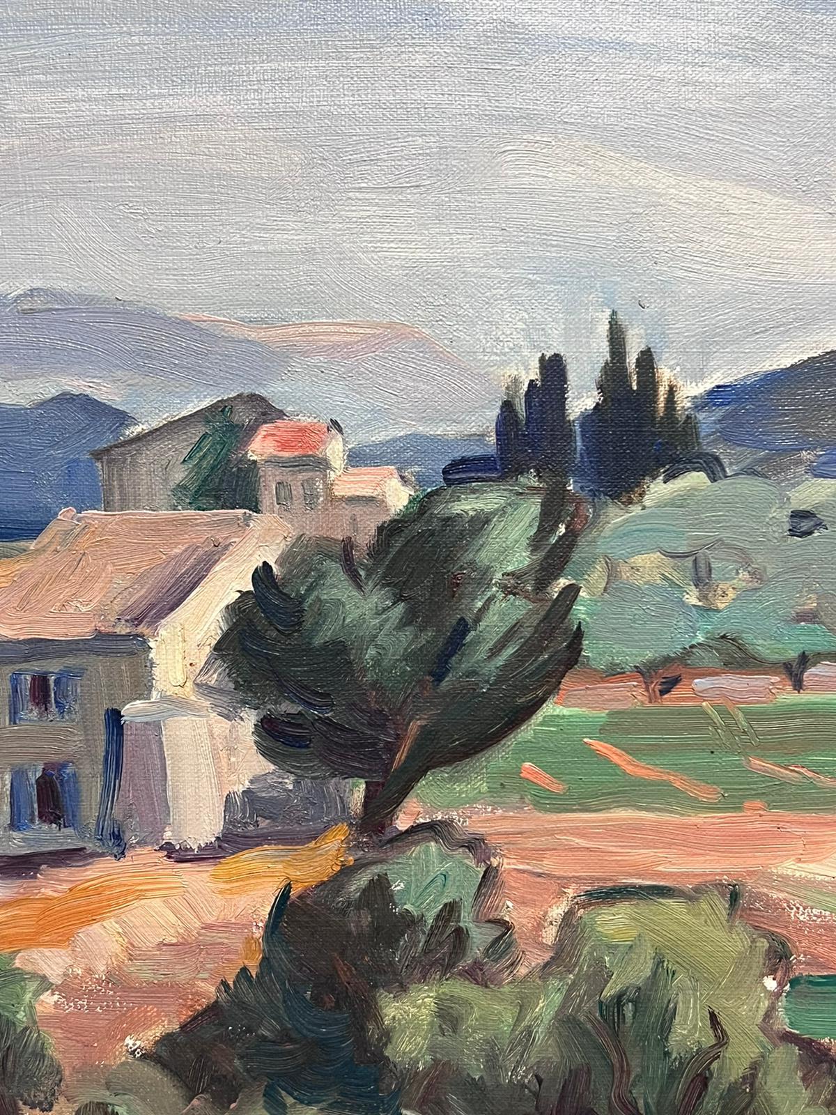 Les Alpilles, St. Remy-de-Provence
French School, mid 20th century
signed oil on board, framed
framed: 18 x 21 inches
board: 13 x 16 inches
provenance: private collection, Paris
condition: very good and sound condition 

We believe that the view