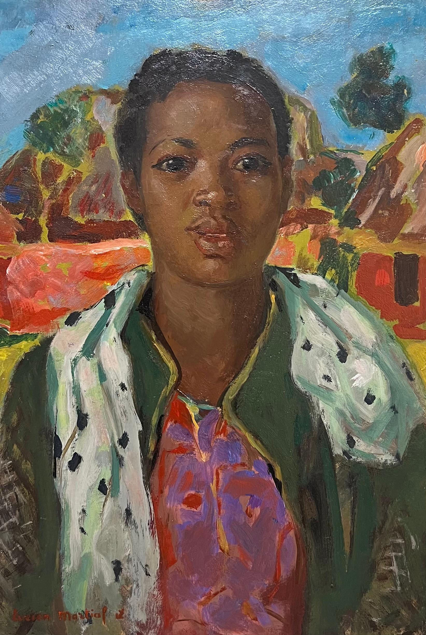 Ritratto di donna a olio firmato della metà del XX secolo in Francia - Painting di French School