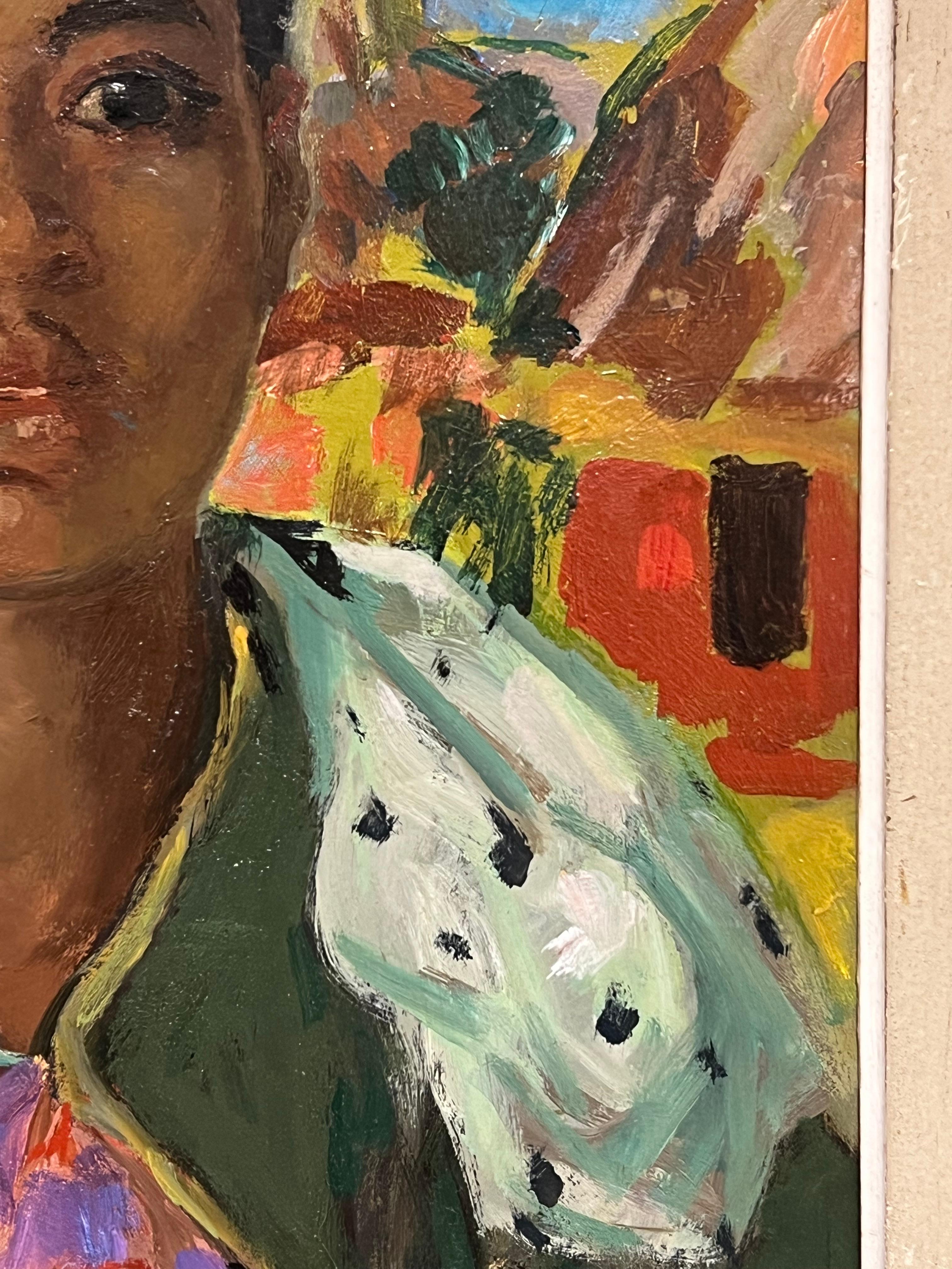 Ritratto di una giovane donna 
Artista francese, mid 20th secolo
olio su tavola firmato, cornici
Incorniciato: 29 x 23 pollici
Tavola: 22 x 15 pollici
Provenienza: collezione privata, Francia
Condizioni: ottime condizioni

Descrizione: Questo vivace