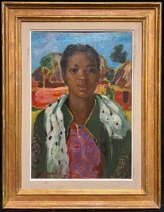 Mid-20th Century French Signed Oil Portrait of a Woman
