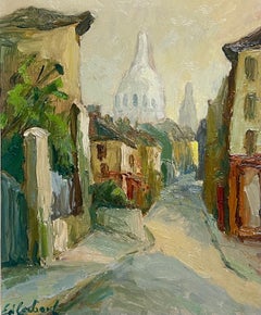 Mid 20th Century French Signed Oil Sacre Couer Montmartre Paris Original Frame