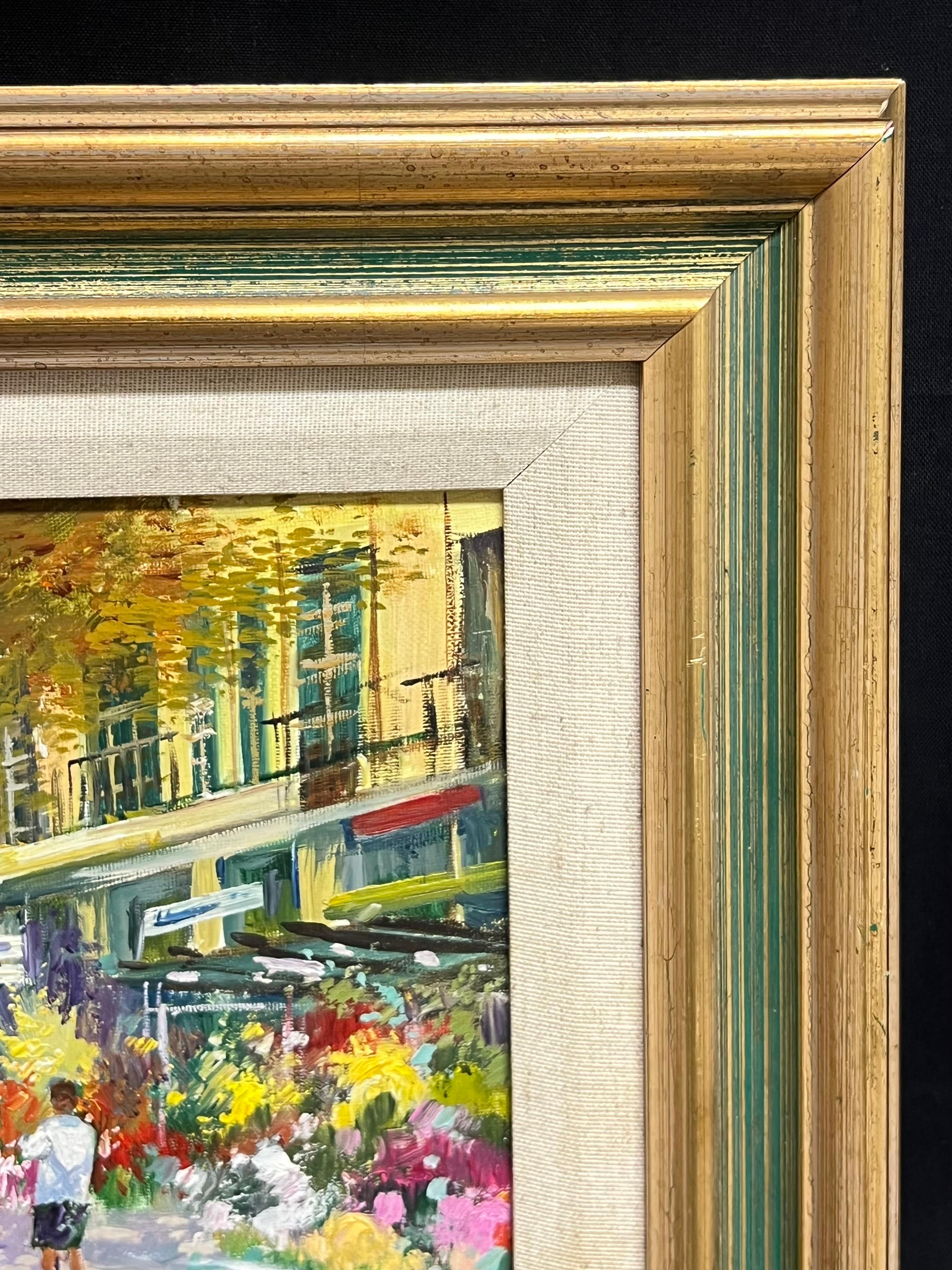 Mid-20th Century Purple Tracked Parisian Boulevard Scene with Flower Stalls For Sale 5
