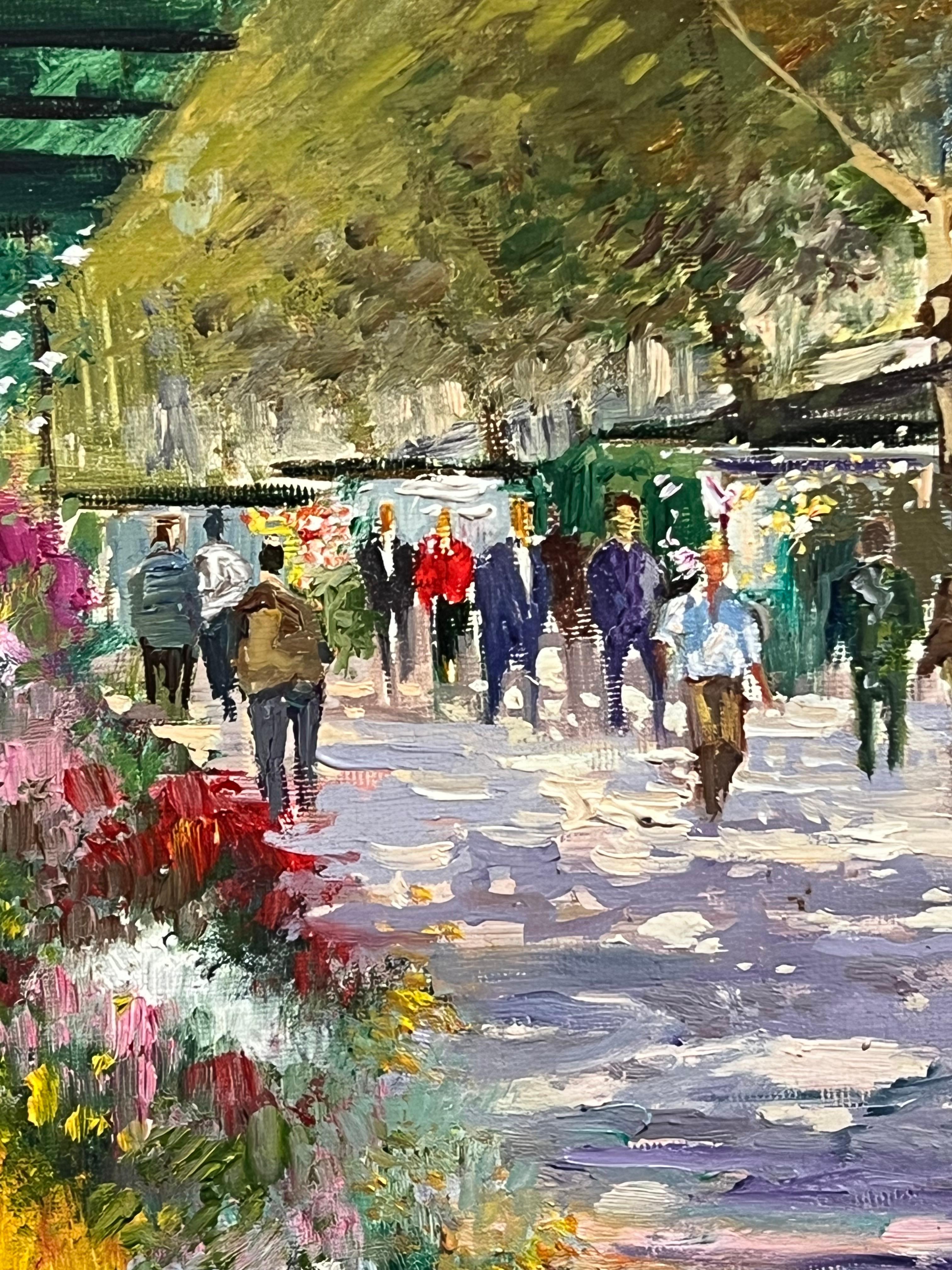 Parisian Boulevard Scene 
signed oil on canvas, framed
Framed: 13.5 x 15.75 inches
Canvas: 9 x 11 inches
Provenance: private collection
Condition: very good condition 

Description:
This lively mid-20th-century oil painting by Duran captures a