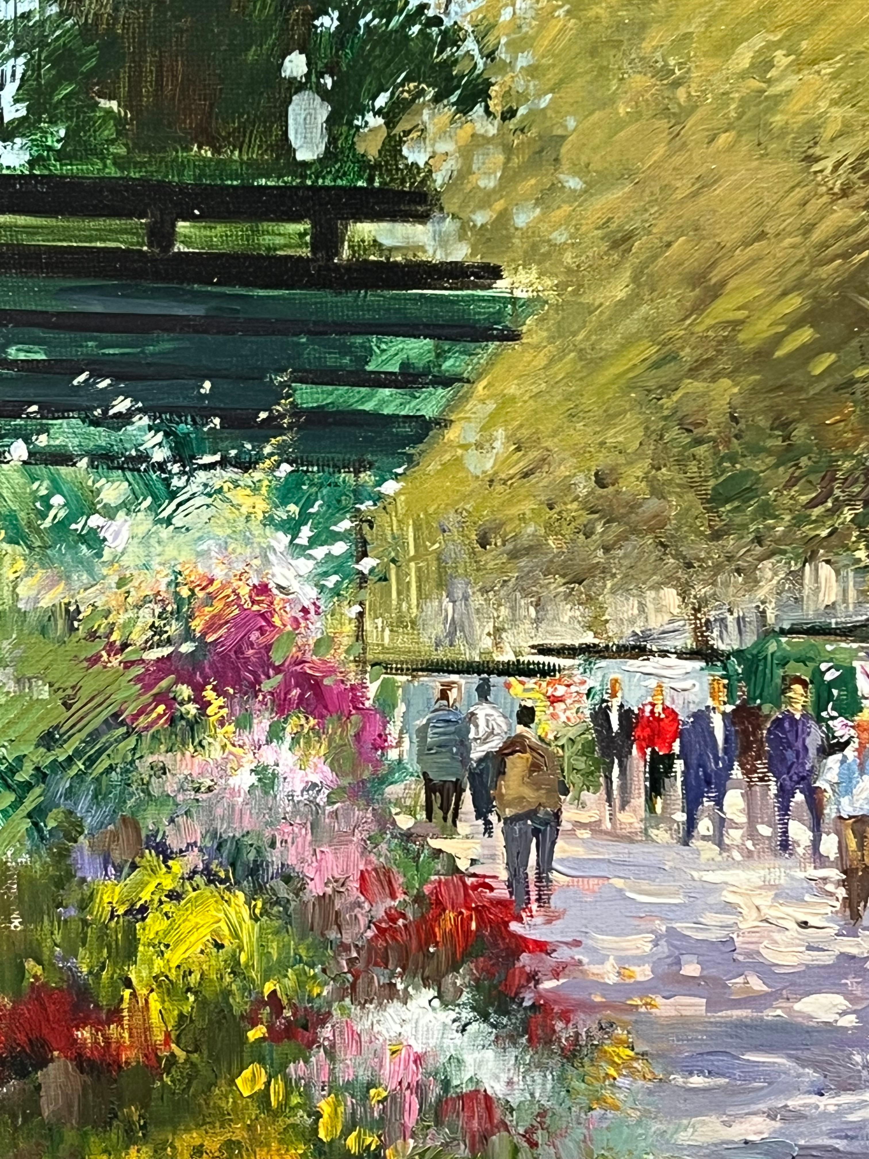 Mid-20th Century Purple Tracked Parisian Boulevard Scene with Flower Stalls For Sale 1