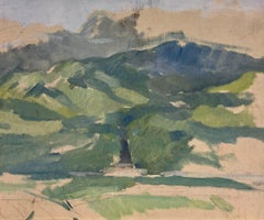 Mid 20th Century Sludgy Green French Moody Landscape Sketch in Oil