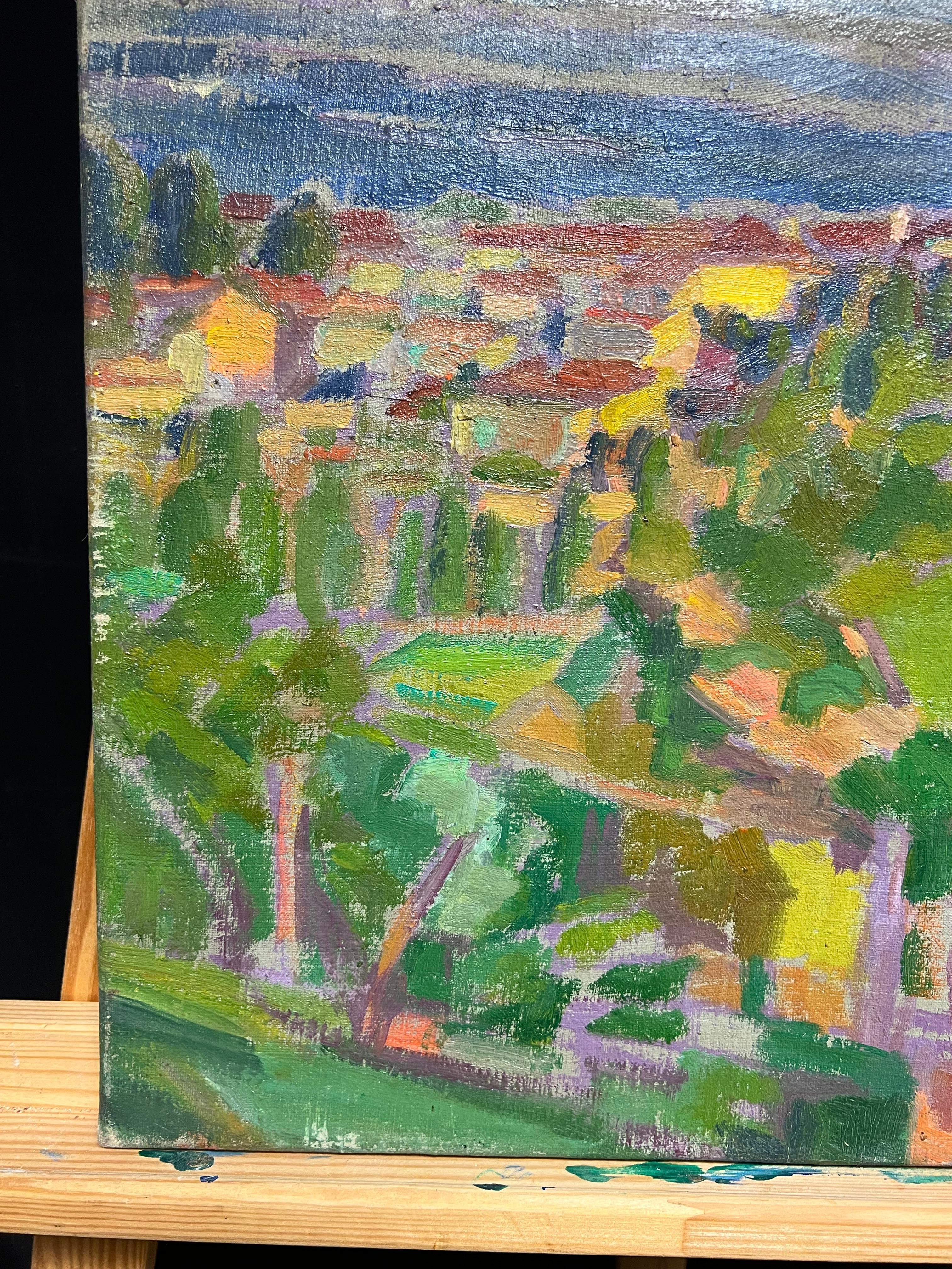 Vibrant Fauvist Landscape
oil on canvas, unframed
Canvas : 13 x 16 inches
Provenance: private collection, France
Condition: very good condition

Description: This vibrant mid-20th-century fauvist landscape captures the lively essence of a village