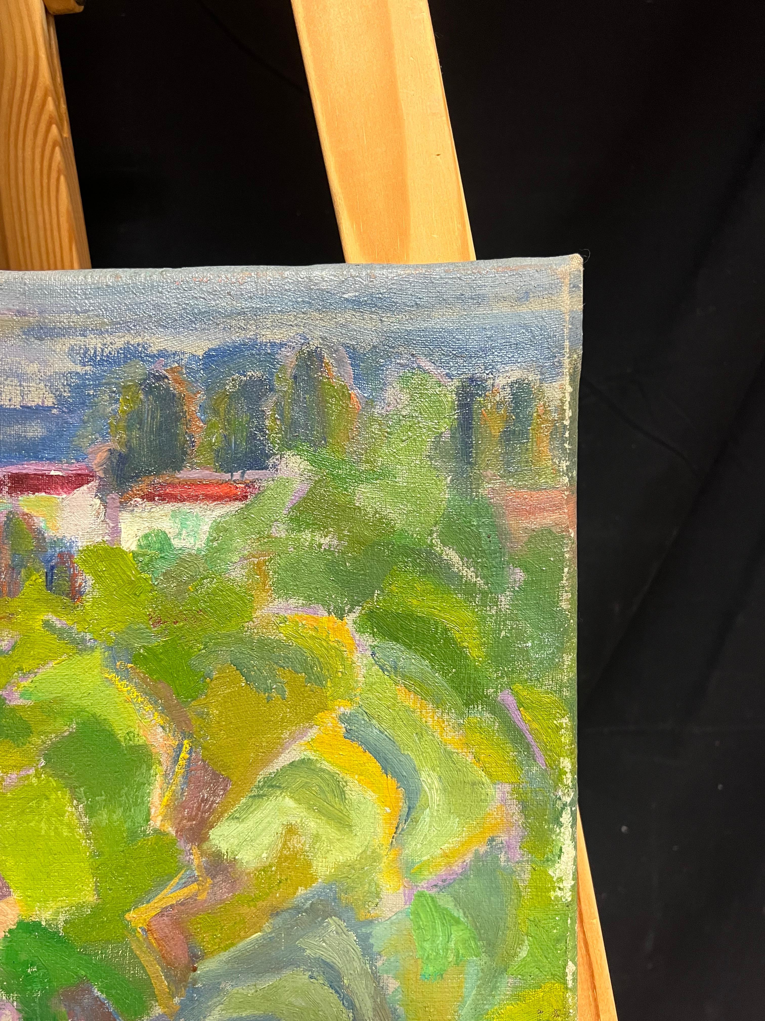 Mid-20th Century Vibrant Fauvist Landscape of a Village Scene Richly Textured For Sale 1