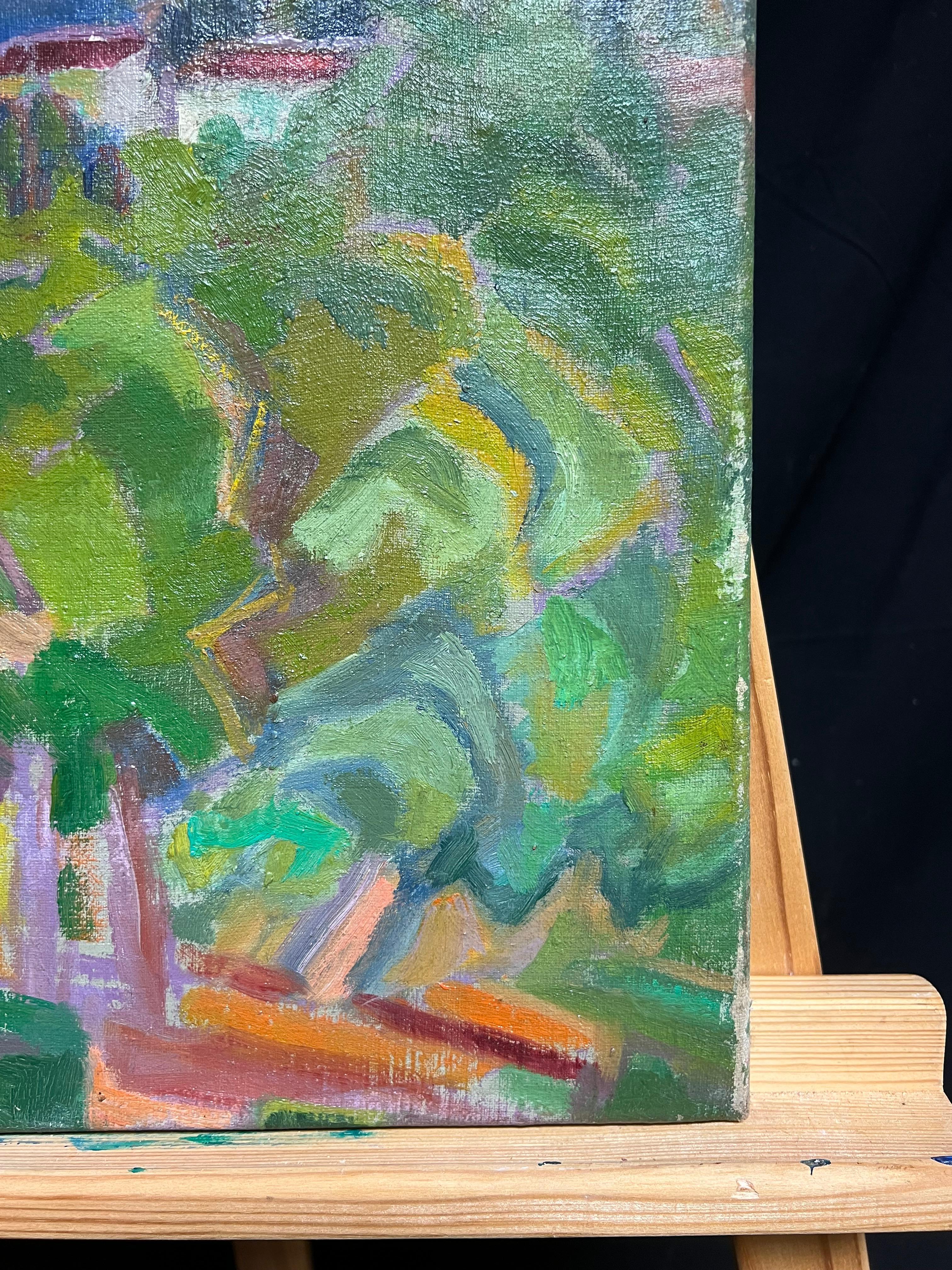 Mid-20th Century Vibrant Fauvist Landscape of a Village Scene Richly Textured For Sale 2