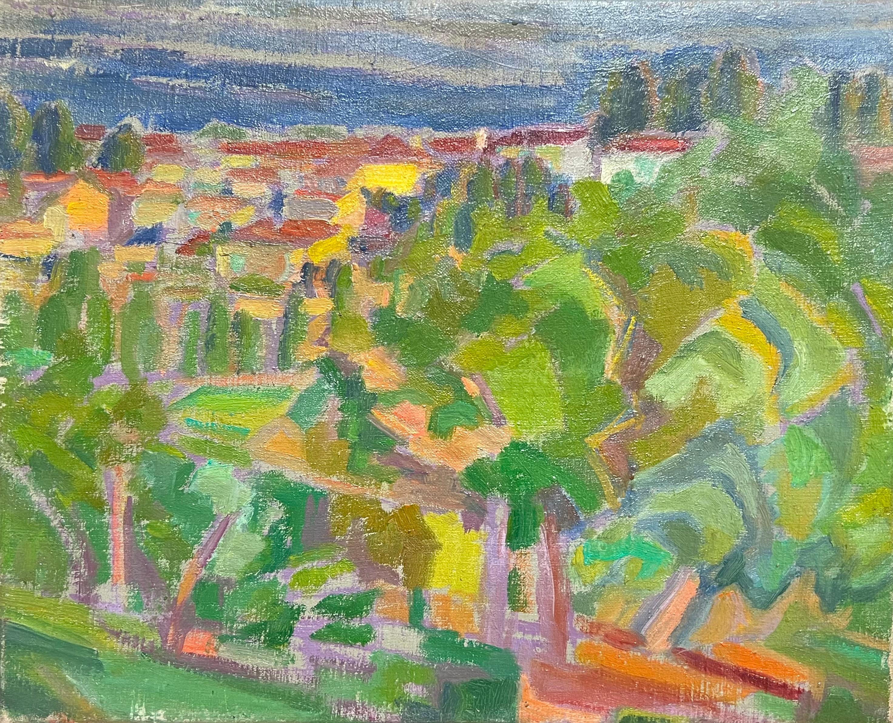 Mid-20th Century Vibrant Fauvist Landscape of a Village Scene Richly Textured