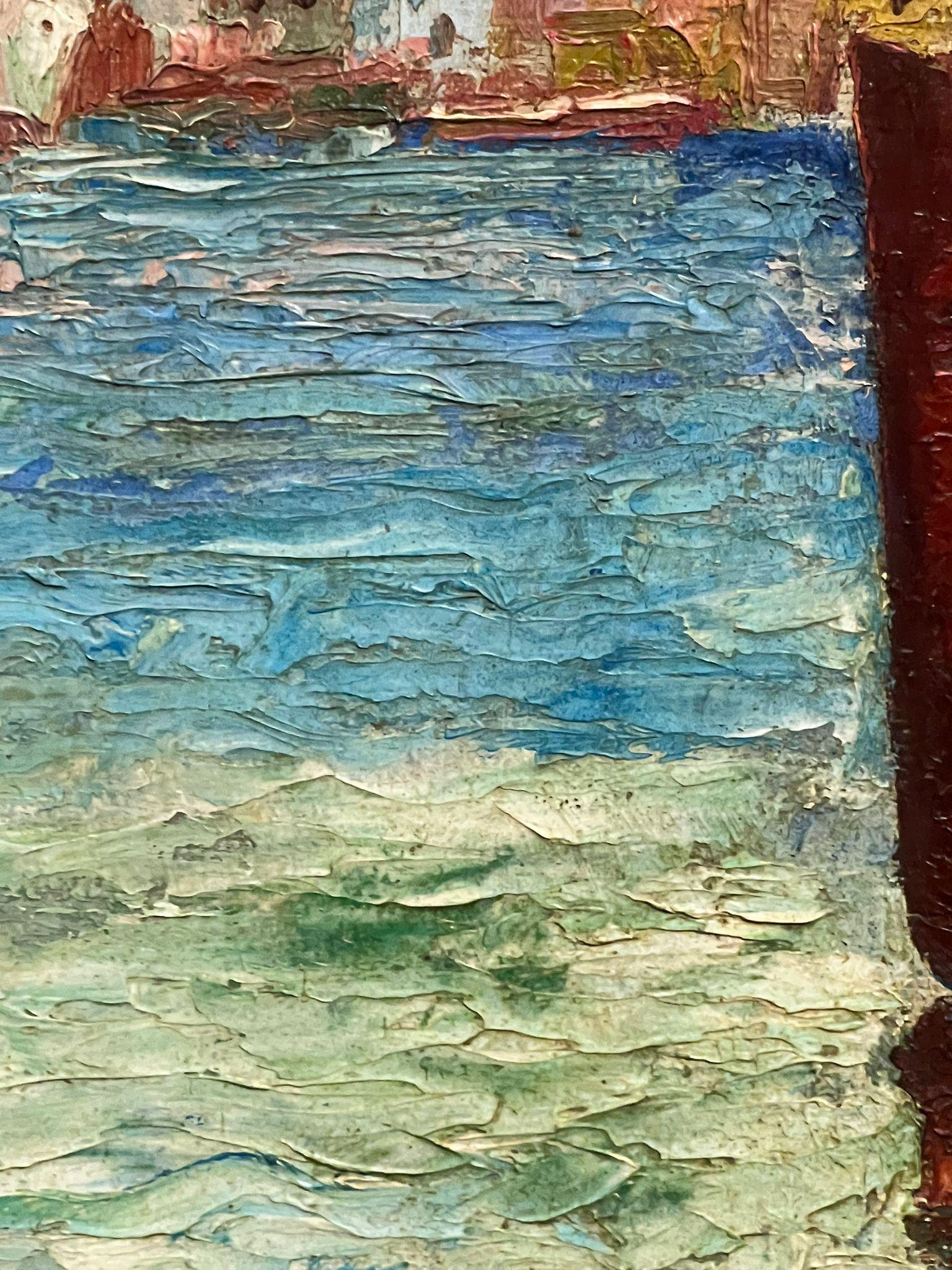Pittura a olio francese della metà del secolo scorso: Marsiglia, porto soleggiato con barche da pesca in vendita 5