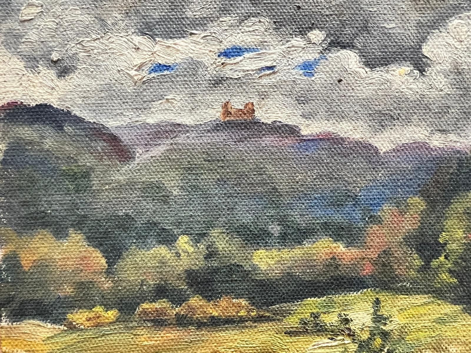 Peinture impressionniste française signée du milieu du siècle Château dans un paysage  en vente 1
