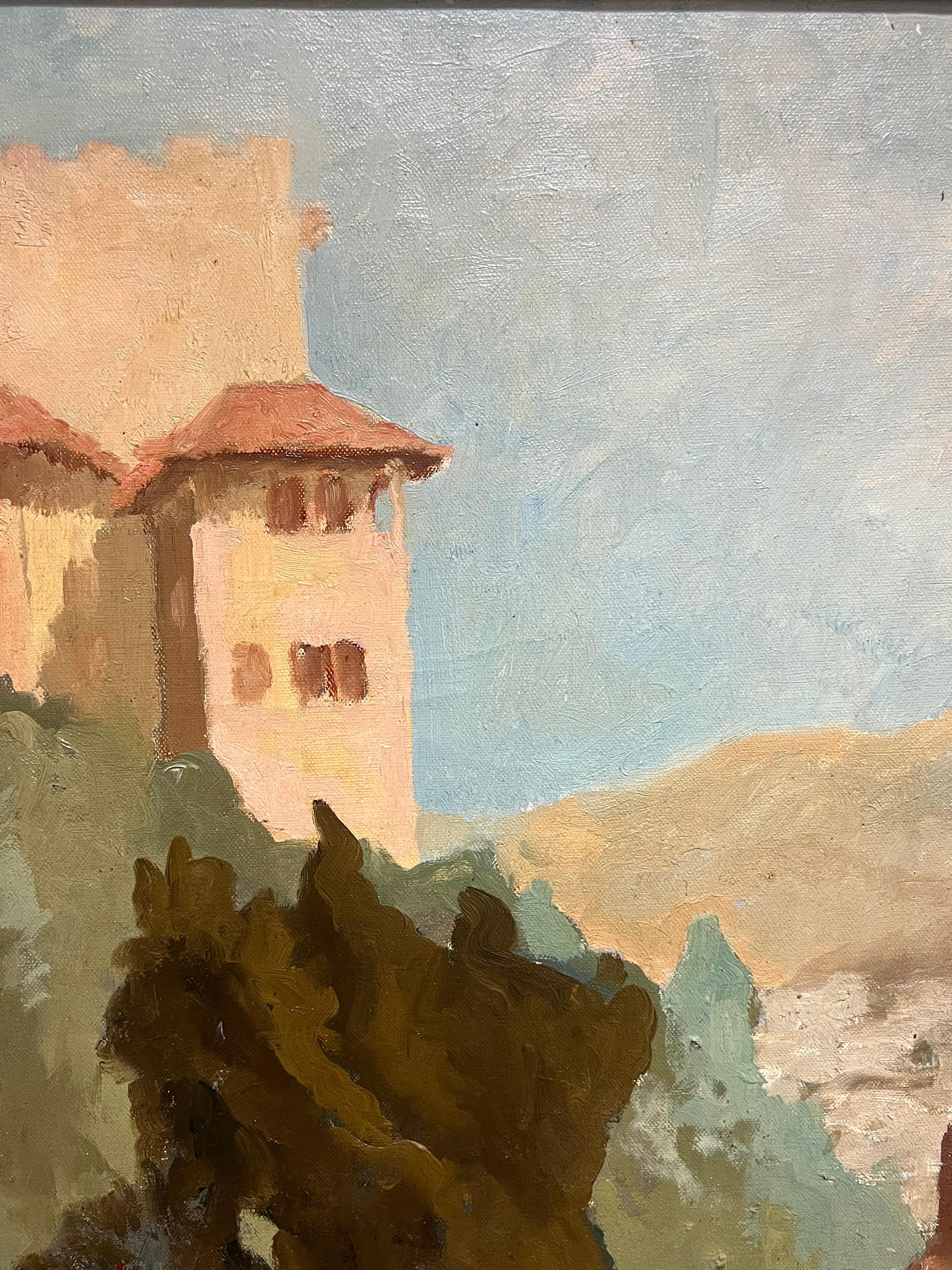 La vecchia fortezza
Scuola francese, mid 20th century
firmato in modo indistinto 
olio su tela, incorniciato in una cornice originale d'epoca
incorniciato: 32 x 28 pollici
tela: 26 x 22 pollici
Provenienza: collezione privata, Francia
Condit: